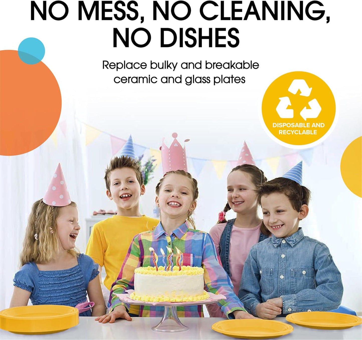 Exquisite Party Solids Yellow Plastic Plates For Party 10" Yellow Disposable Plates Heavy Duty Supplies 100 Pcs Plastic Dinnerware Sets Heavy Duty 350 GSM Disposable Dinnerware Set