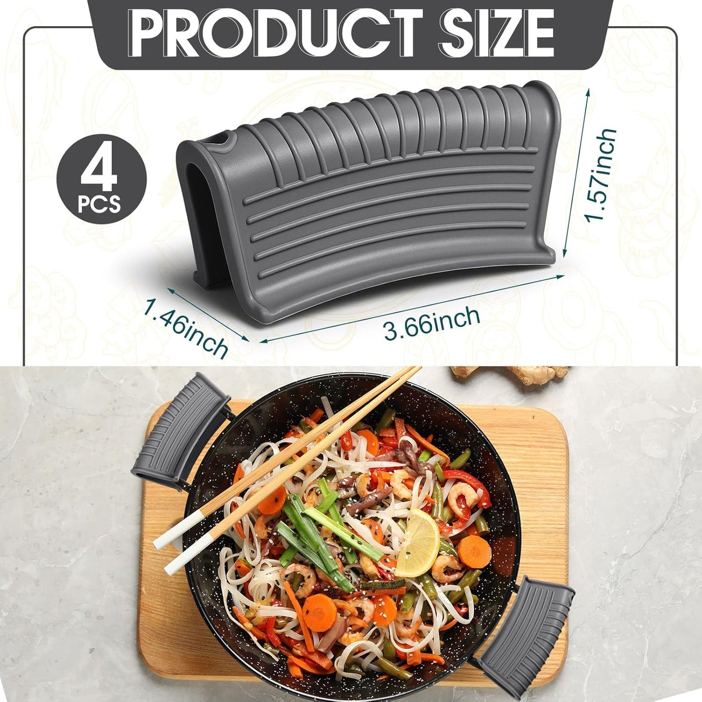 Patelai 4 Pcs Silicone Assist Hot Pan Handle Holder Pot Handle Covers for Cast Iron Skillets Holder Sleeve Nonslip Heat Resistant Pan Cover for Enameled Griddles Casserole Frying Cookware(Light Gray)