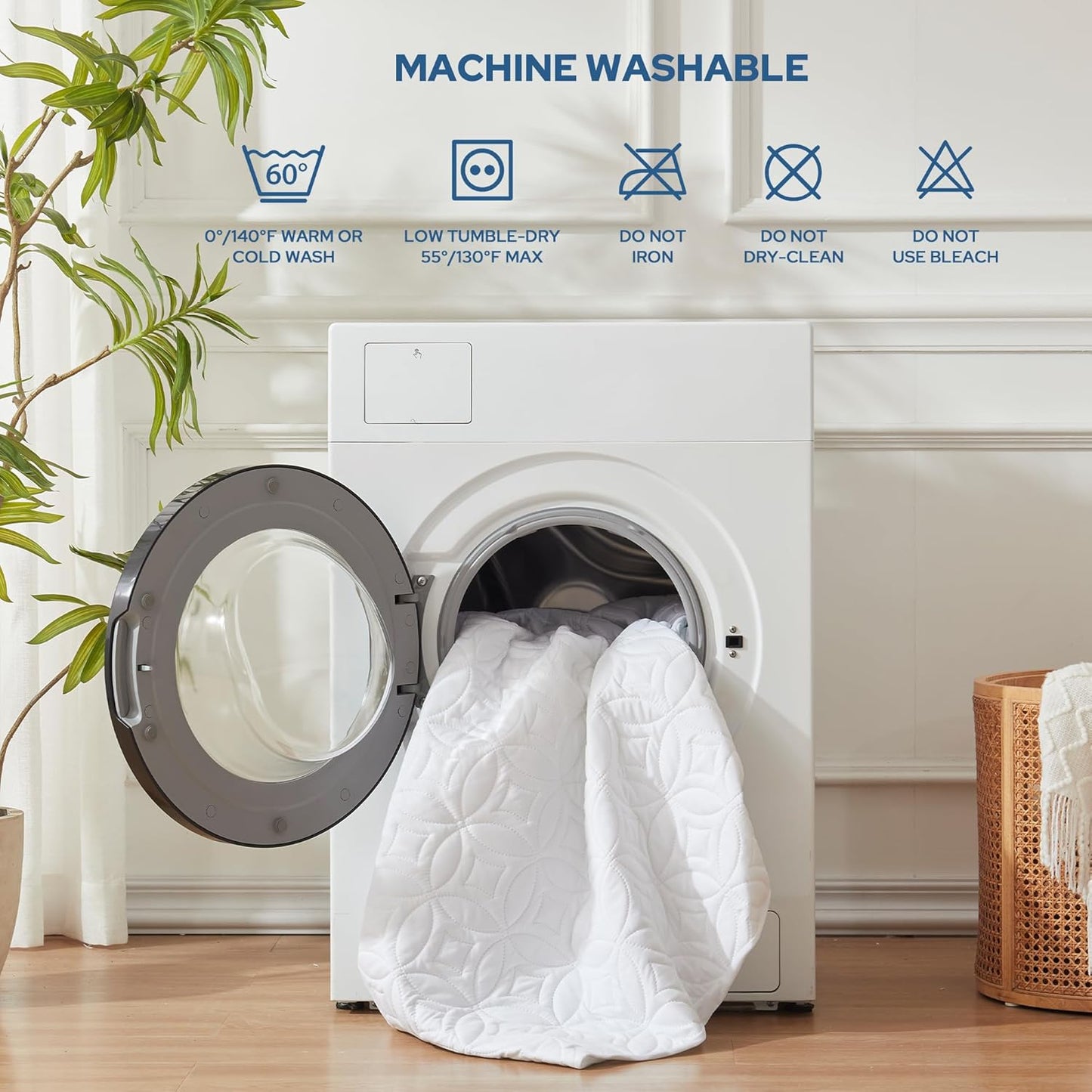 BEDLORE Waterproof Mattress Protector, Queen Size Noiseless Mattress Pad with Deep Pocket 6"-18" Depth, Soft Breathable Bed Mattress Cover Washable for Home, Bedroom, Hotel (White)