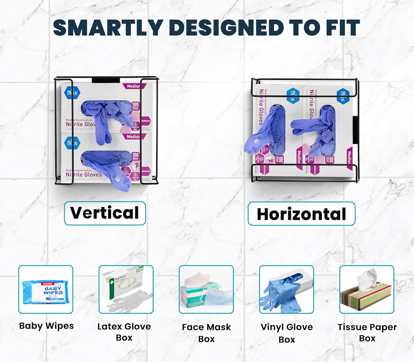 Alpine Glove Holder for Wall Mount - Latex Glove Holder Wire Glove Dispenser for Wall Disposable Glove Box & Tissue Box - Fits 2 Boxes (Black)