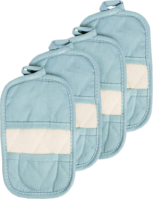 Ritz Premium Pot Holders & Heating Pads (4-Pack), 8.5" x 5.5", Heat Resistant, 100% Cotton Terry-Looped Pocket, for Kitchen and Barbeque, Dew
