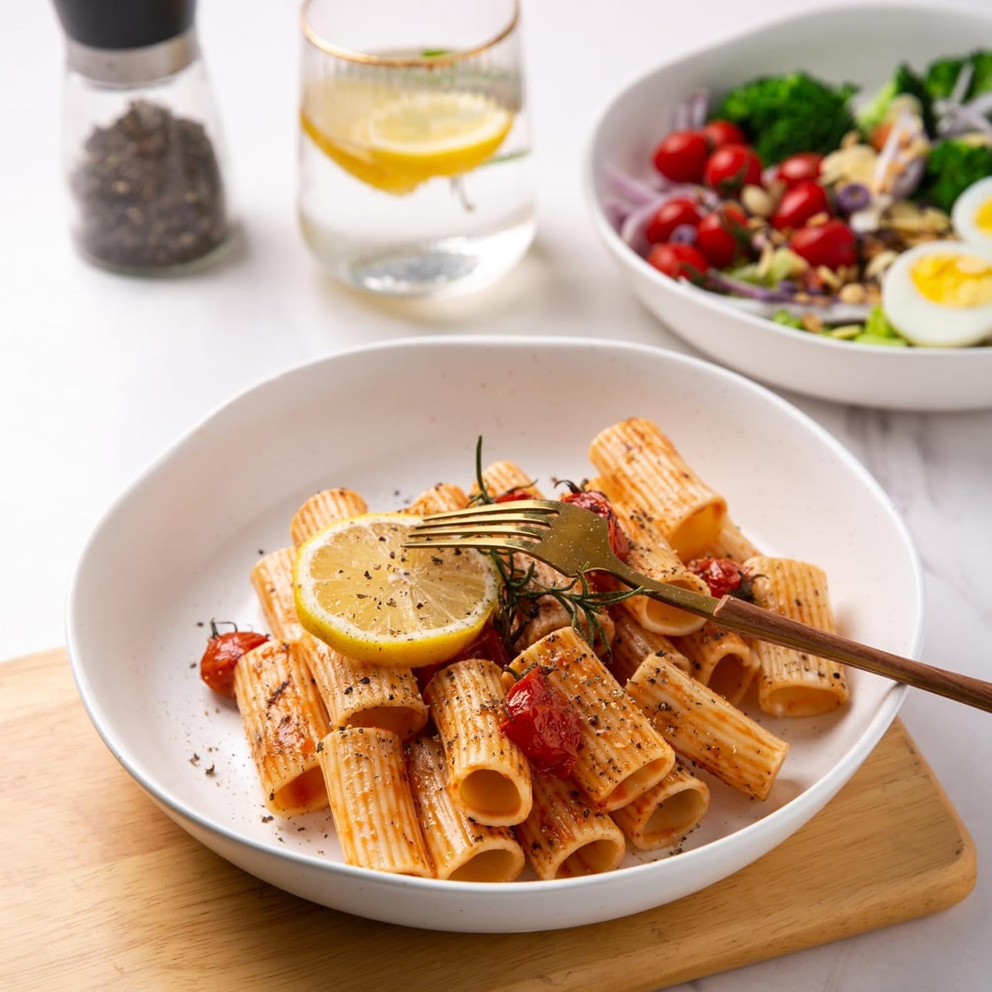 AmorArc 9.75'' Speckled Large Ceramic Pasta Bowls, 38oz Stoneware Bowls Set of 6, Oven, Microwave&Dishwasher Safe Bowls with Wavy Rim for Fruit Pasta Salad Meal, Matte Speckled White