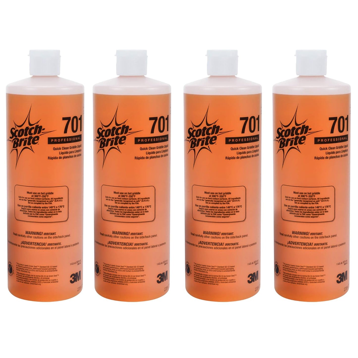 3M H-701-32OZ Scotch-Brite Griddle Cleaning, Quick Clean Liquid 701, 4 Quarts, Heavy Duty, Cleans in 3-5 Minutes, For Baked On Food and Cooking Oils, Use on Hot or Cool Griddle