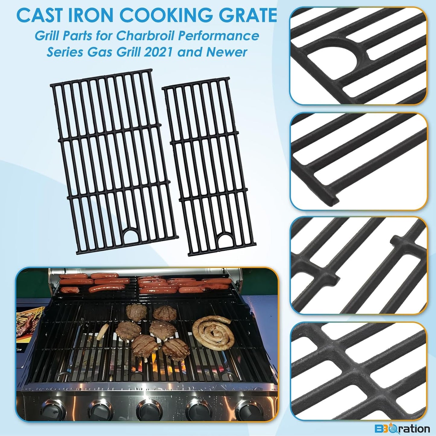 Grill Parts for Charbroil Performance 5 Burner 463448021 463449021 463450022 463451022 463455021, 17 inch Cooking Grate, Burner and Heat Plate for Charbroil Grill Replacement Parts