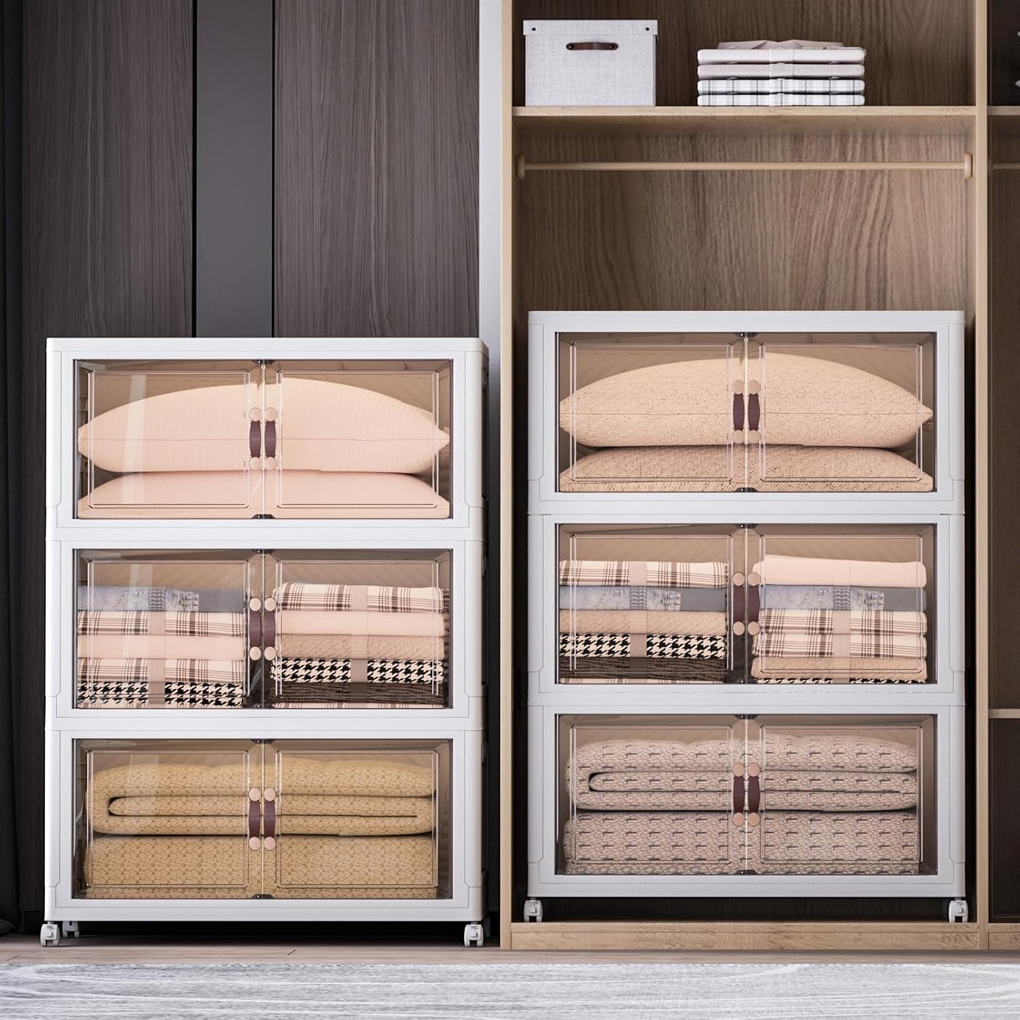 Extra Large Stackable Storage Bins with Lids and Wheels, Foldable Collapsible Closet Organizers,1008QT-168QT/42GAL*6Pack Plastic Stackable Storage drawers for bedroom Dorm