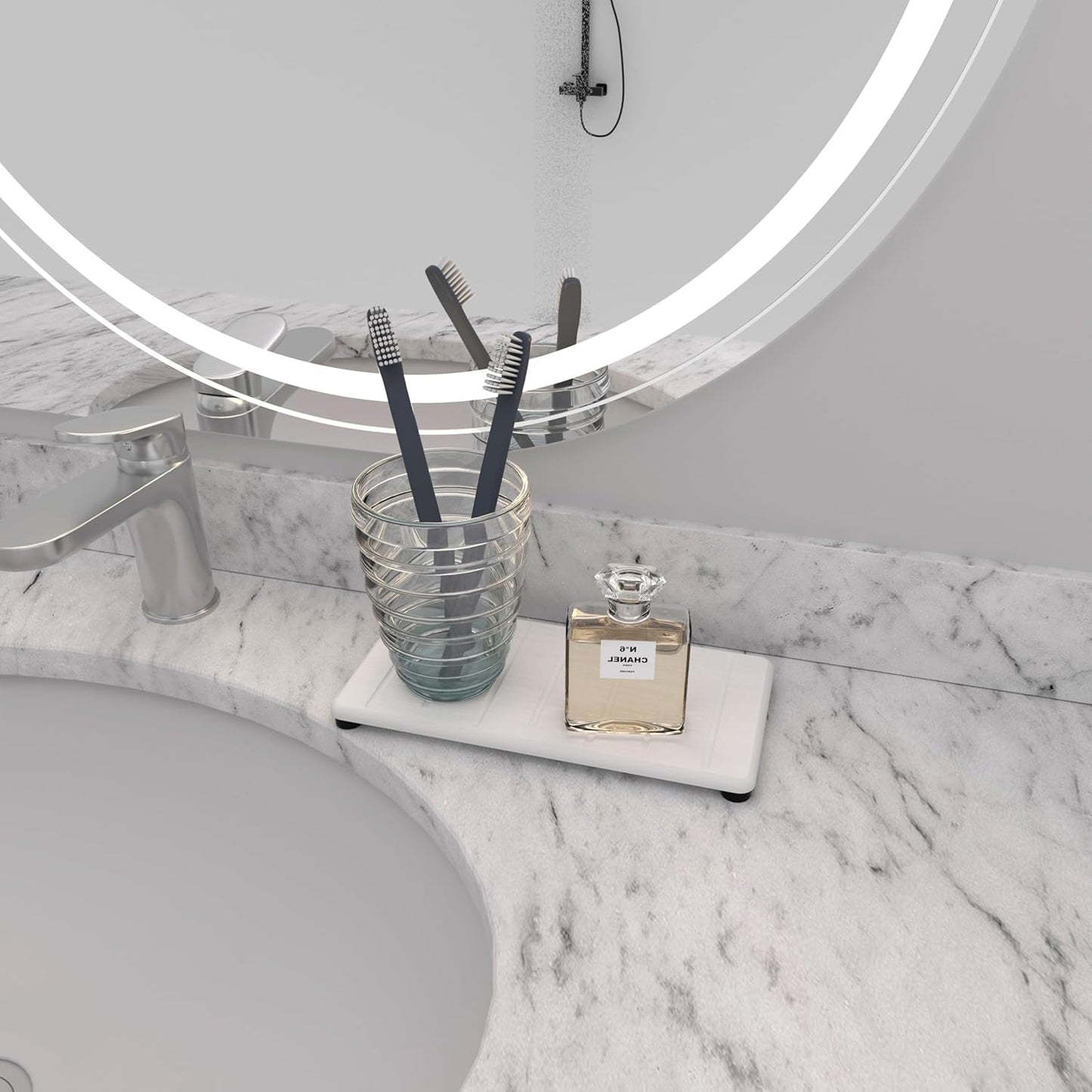 2PCS Water Absorbing Stone Tray for Cosmetics & Hand Soap & Houseplants, 7.87" * 3.94"Diatomite Coaster, Ultra-Absorbent Sink Tray | Fast-Drying Bathroom & Kitchen Organizer