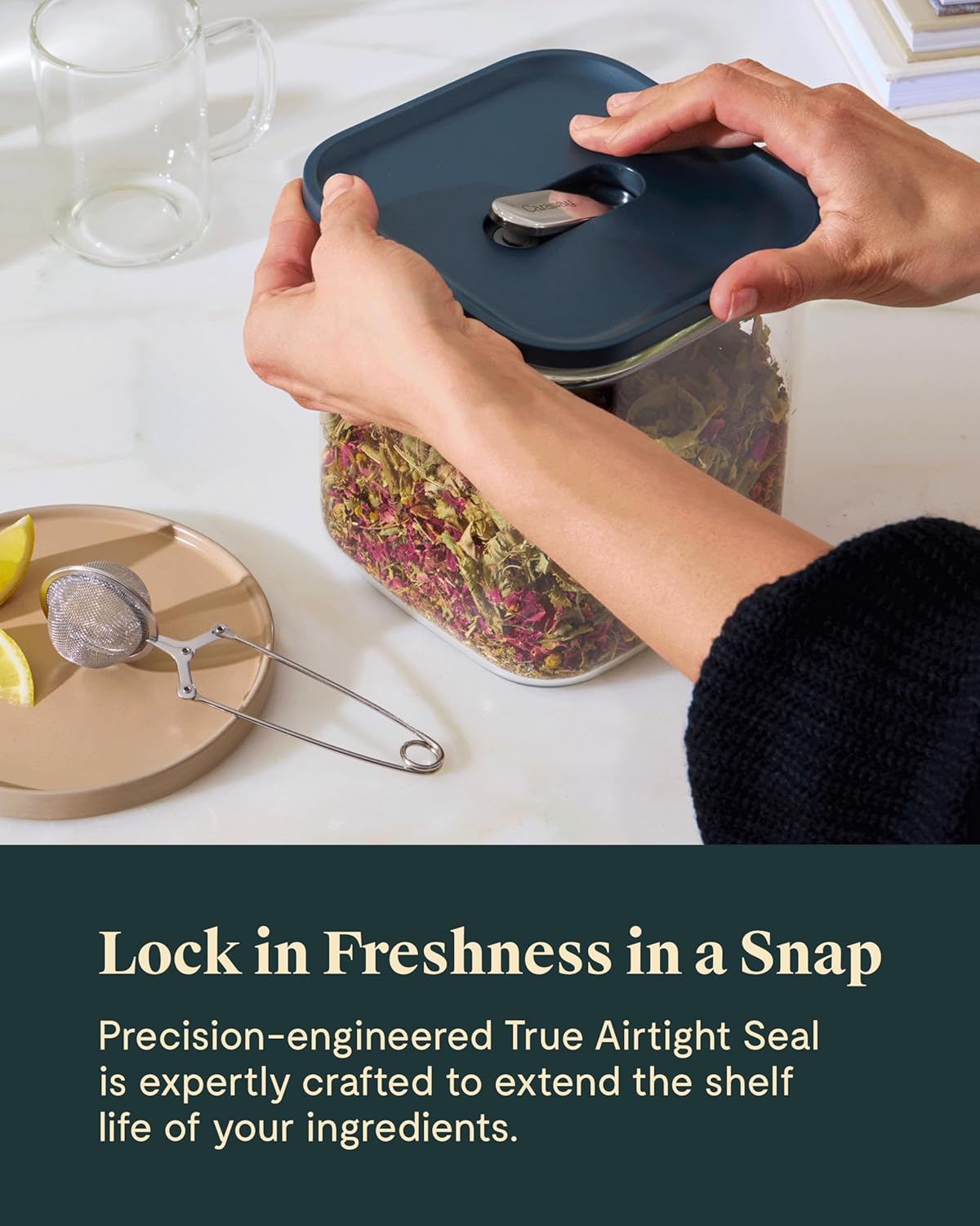 Caraway 2.5qt Glass Airtight Food Storage Container with Lid – Non-Toxic, BPA-Free Kitchen Storage Container – Stackable, Space-Saving Airtight Container for Dry Goods and More - Gray