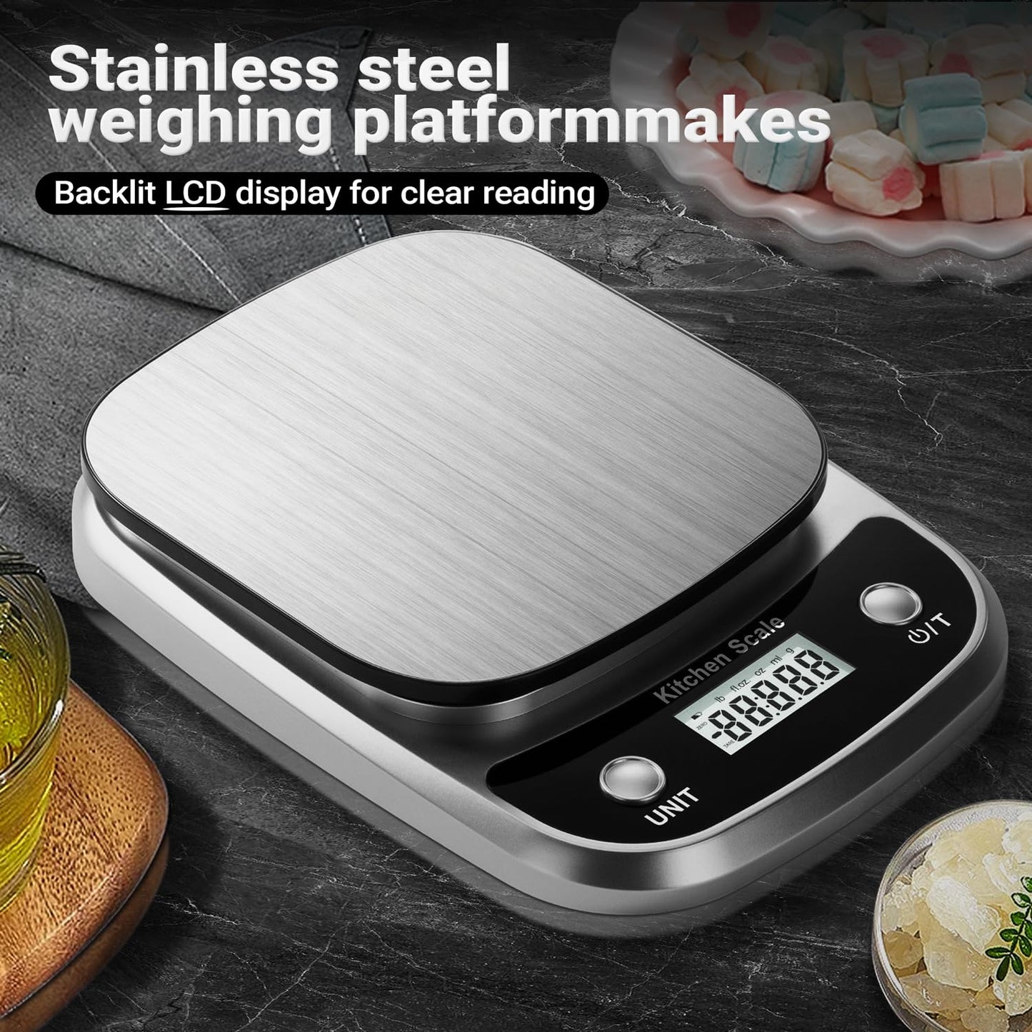 Food Kitchen Scale Digital Weight Grams and Oz，Professional Digital Kitchen Food Scales 10kg/1g for Weight Loss Dieting Baking Cooking,Stainless Steel Weighing Platform,LCD Display
