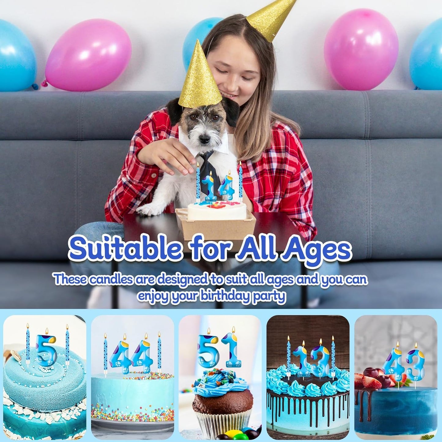 13PCS Blue Dog Paw Birthday Candles Set Cake Topper Numeral Birthday Candles for Boy Girl Dog Paw Decoration(Number 2)