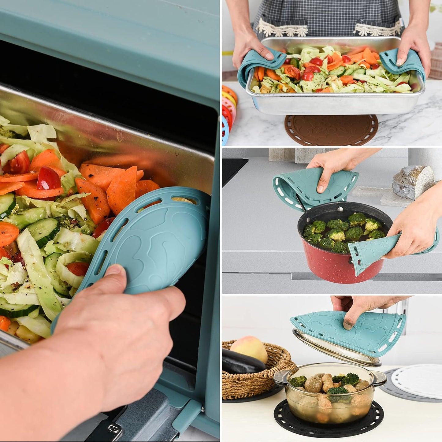 Smithcraft Silicone Trivets - Big Round Mats and Pot Holders for Hot Dishes and Pots, Countertops, Tables, Spoon Rest - Set of 3 Blue