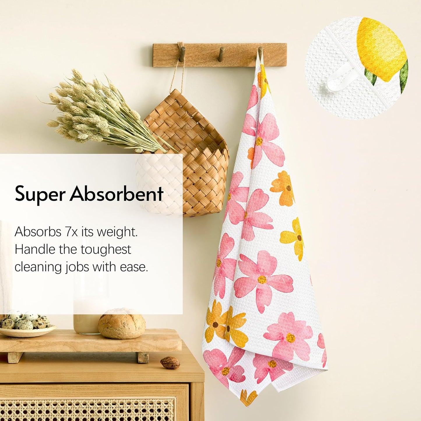 Kitchen Towels, 18" x 30" Tea Towels for Kitchen, Premium Microfiber Dish Towels for Kitchen Drying, Blush Garden Series, 2-Pack