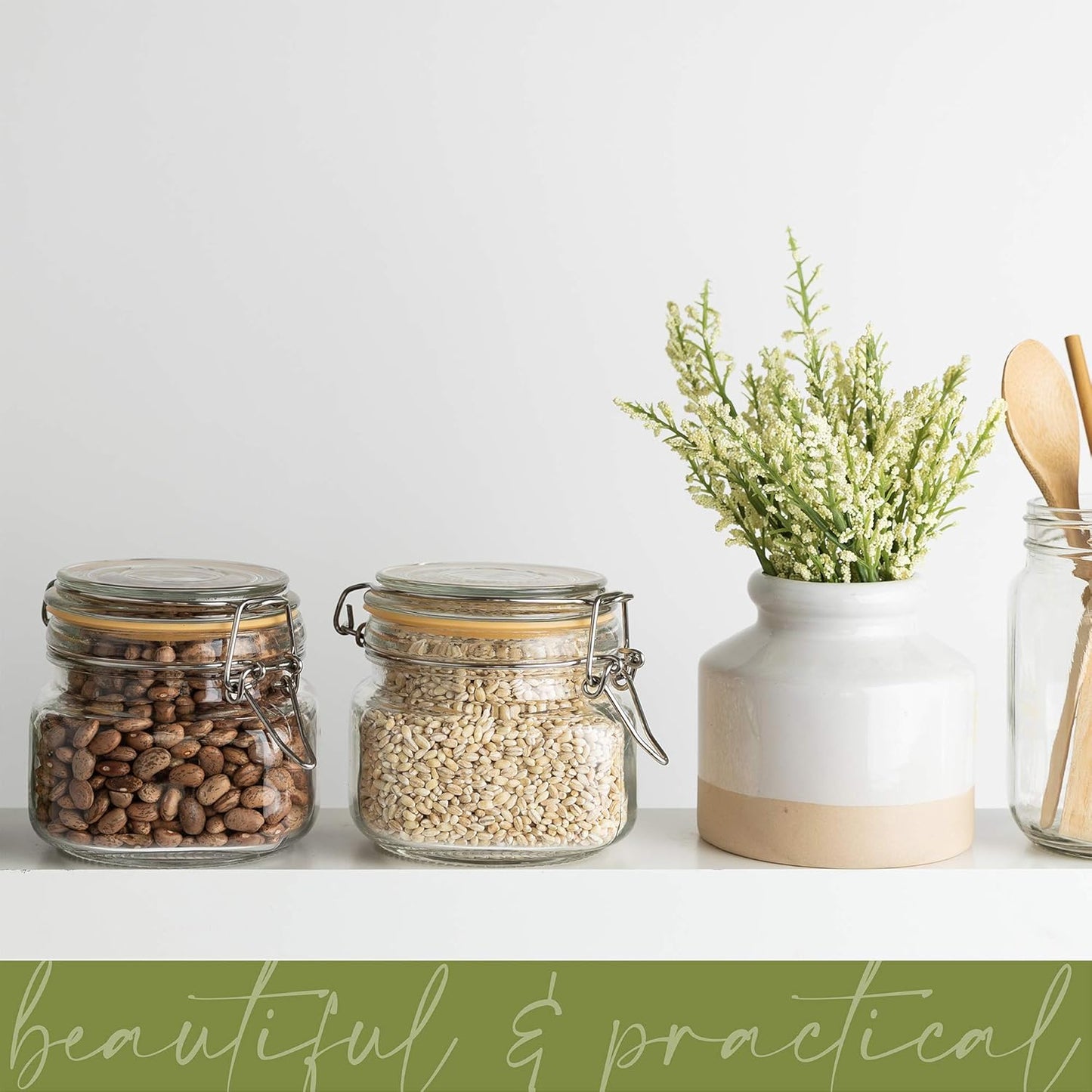 Galashield Glass Jars with Lids 16 oz Food Storage Jars with Airtight Lids Leak Proof Glass Canisters Kitchen Jars [Set of 2]