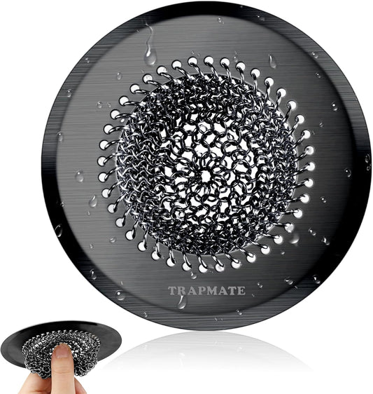 TRAPMATE Sink Drain Strainer | Reversible 304 Stainless Steel Kitchen Drain Cover | Anti-Clogging Garbage Disposal Strainer Fit US Standard Drain (Black)