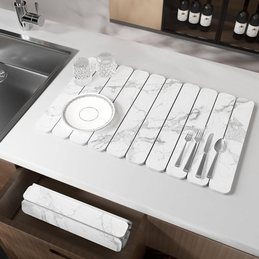 Stone Drying Mat for Kitchen Counter, White Fish Belly Stone Dish Drying Mat - Diatomite Water Absorbing Drying Stone for Kitchen Counter Mat, Quick Dry Stone Mat Kitchen for Cups Dishes Bottles.
