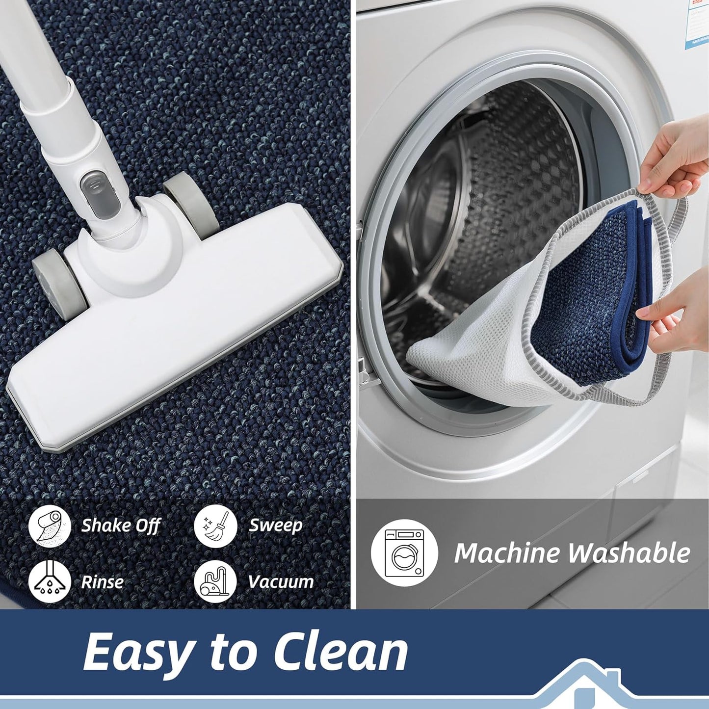 BEQHAUSE Kitchen Runner Rugs 20"x48", Non-Slip Kitchen Mats for Floor, Super Absorbent and Stain Resistant Kitchen Rug, Machine Washable Rugs for Kitchen, Hallway, Laundry & Sink, Blue