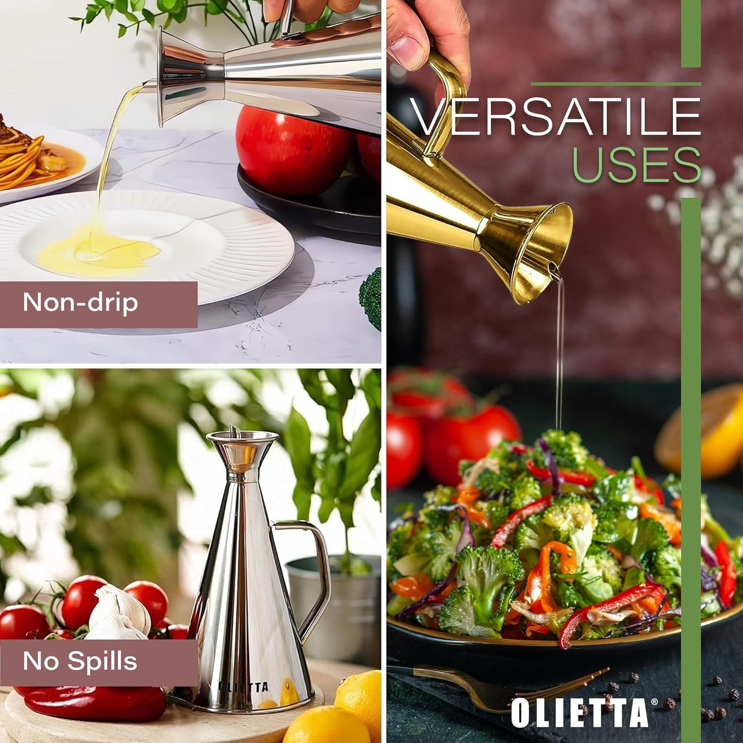 Olive Oil Dispenser Bottle Copper Stainless Steel Non Drip Leak Proof No Mess Vinegar Pourer & Kitchen Drizzler 17 oz 500ML 0.5 Litre Great for Pouring & Drizzling Easy to Clean & Leakproof