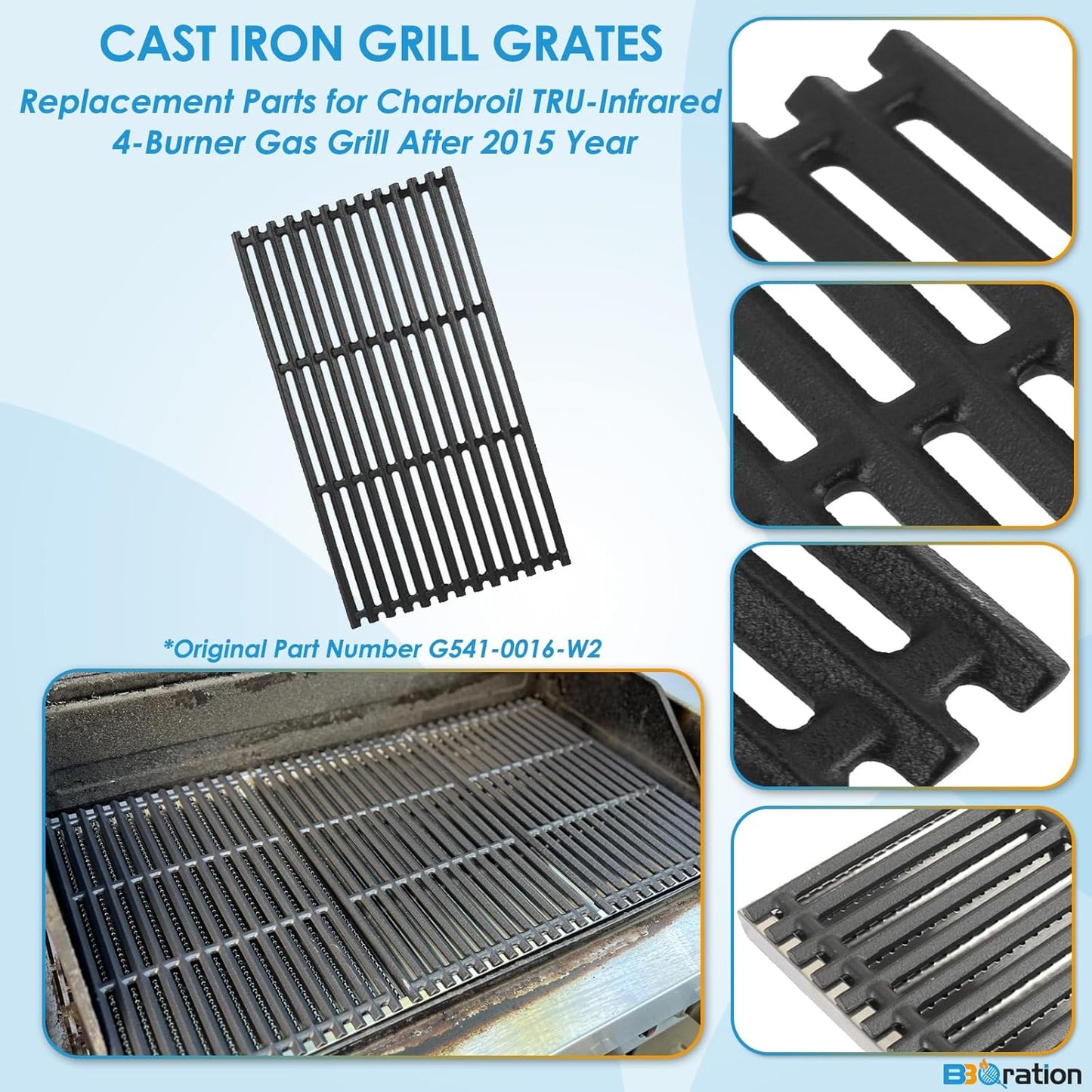 17 x 9 1/2 inch Grill Grate for Charbroil Tru Infrared 4 Burner 463255020 463242715 463242716 463276016 466242715 463257520 466242815 466242816, G541-0016-W2 for Charbroil Grill Grates