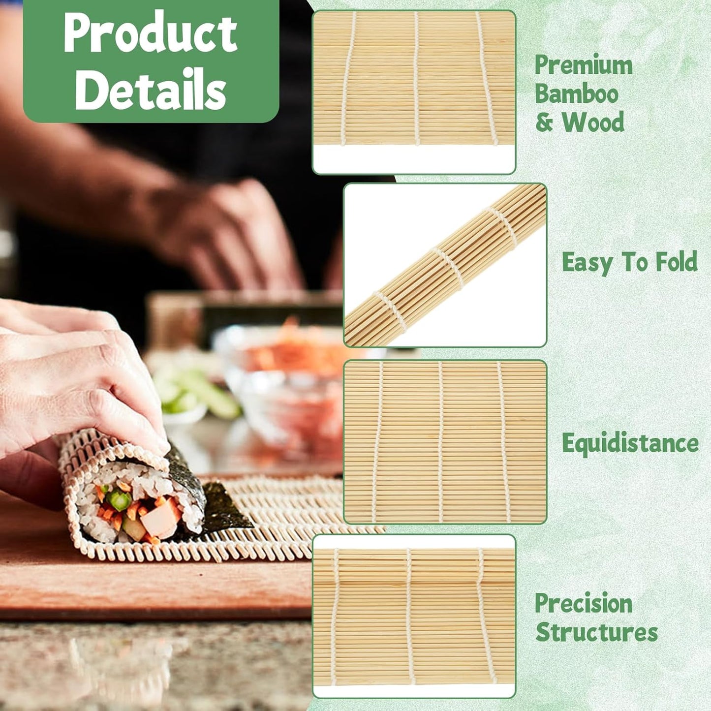 QTLCOHD 30 Pcs Bamboo Sushi Rolling Mat 9.5 x 9.5 Inch Bamboo Mats for Sushi Making Nonstick Kimbap Roller Bulk for Home Sushi Roll Party