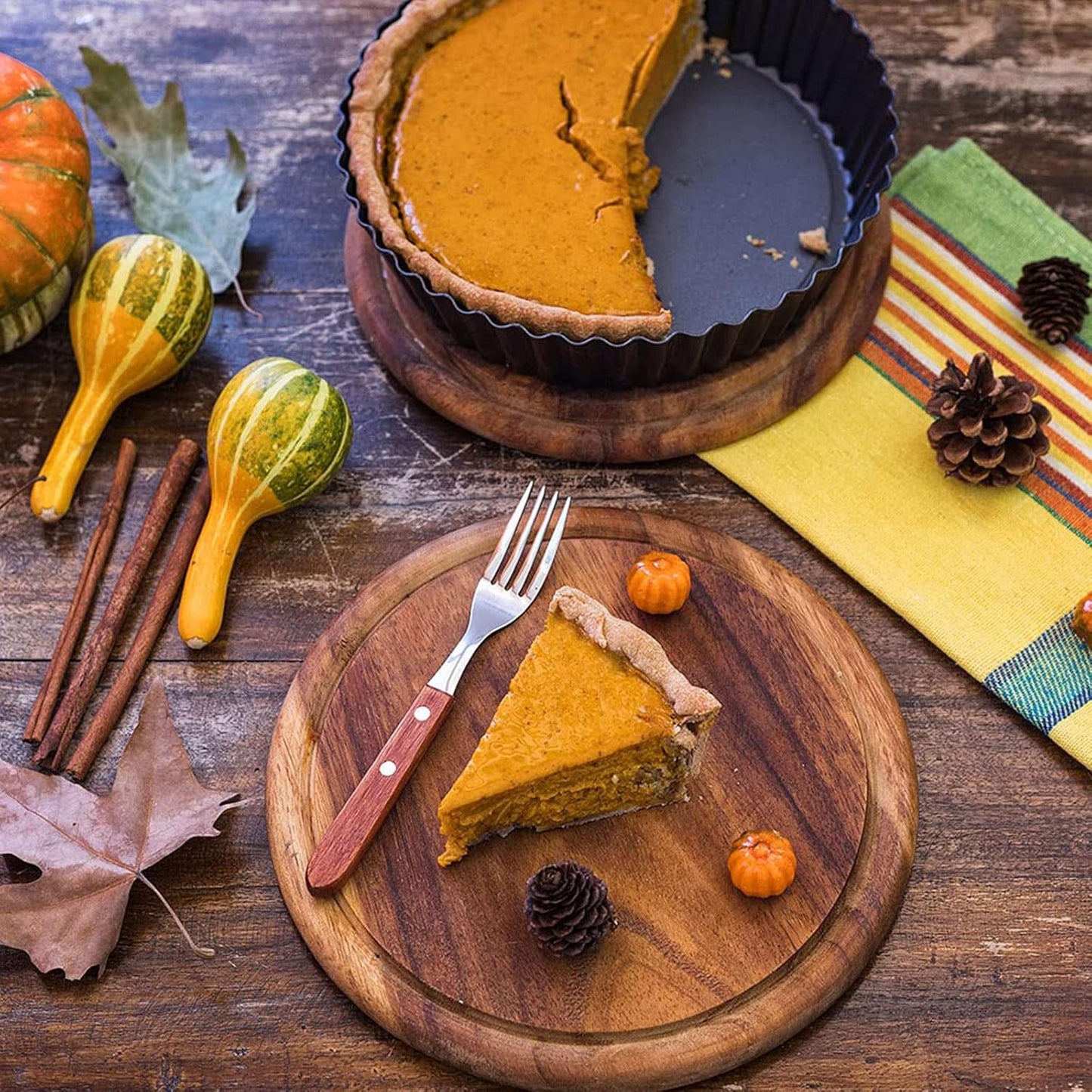 2 Pack Nonstick Tart Pan, Quiche Pan, Carbon Steel Deep-dish Pie Pan with Removable Loose Bottom (11 In)