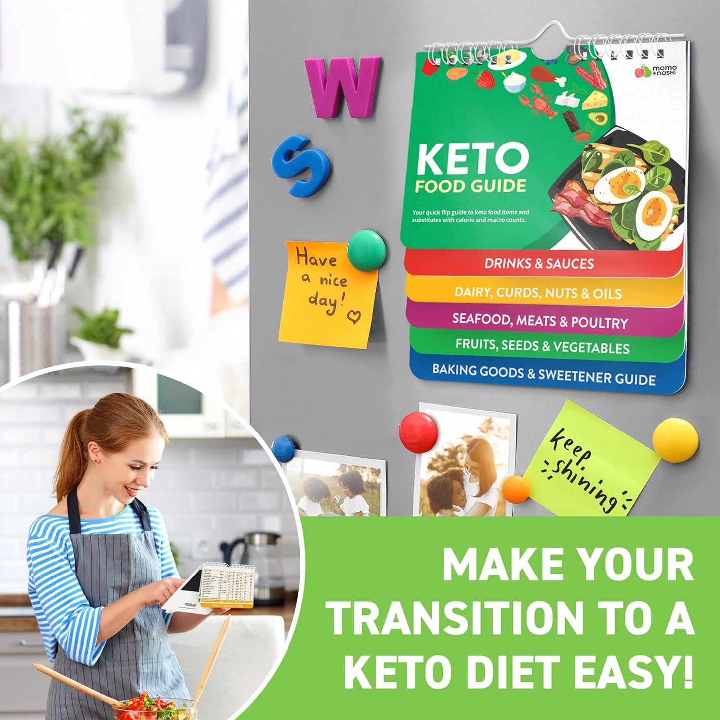 Keto Cheat Sheets Magnets Booklet - Keto Gifts for Women - Keto Diet Beginners Guide - Keto Food Book Magnetic Chart - Weight Loss Low Carb Ketogenic Diet Keto Cookbook Meal Plan - Keto Chow Mojo