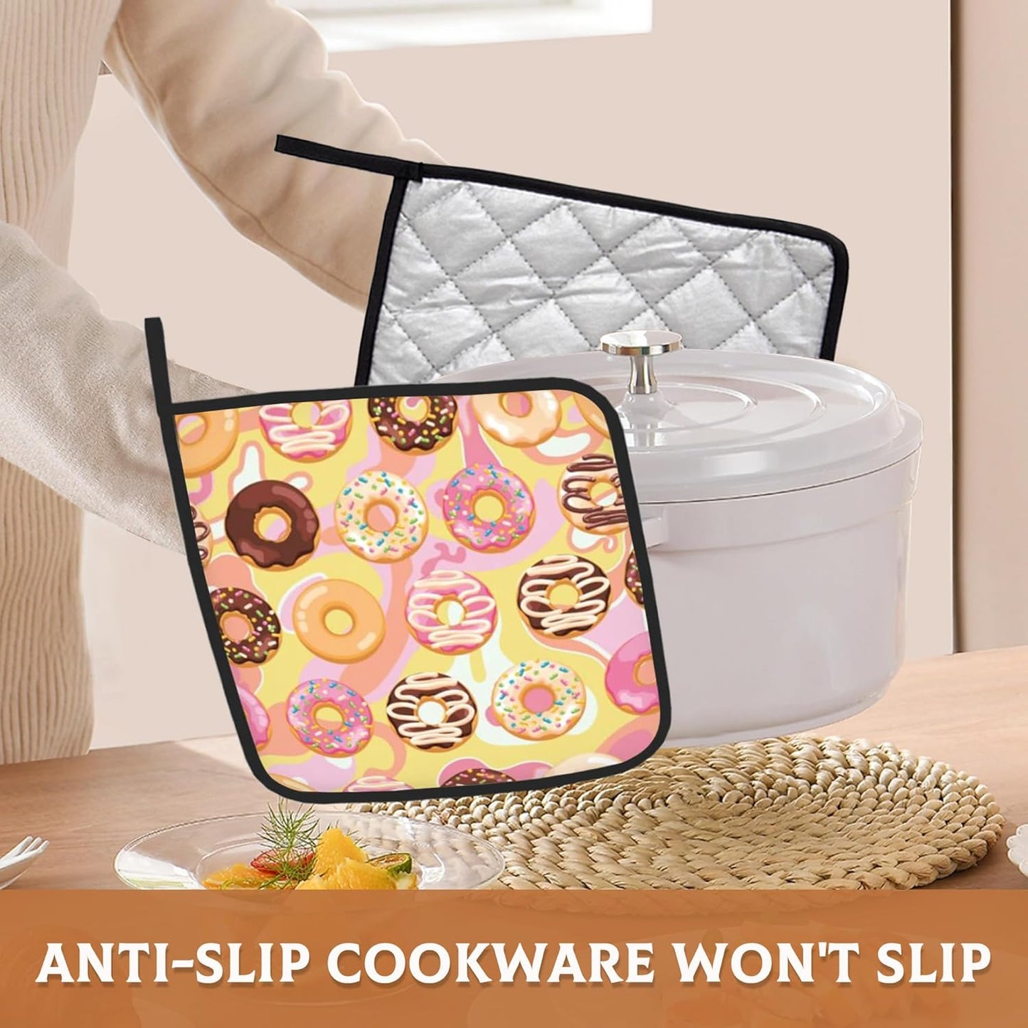 2 Pack Colorful Donuts Pot Holders for Kitchen Heat Resistant, Potholders for Kitchens Washable for Cooking & Baking & Microwave
