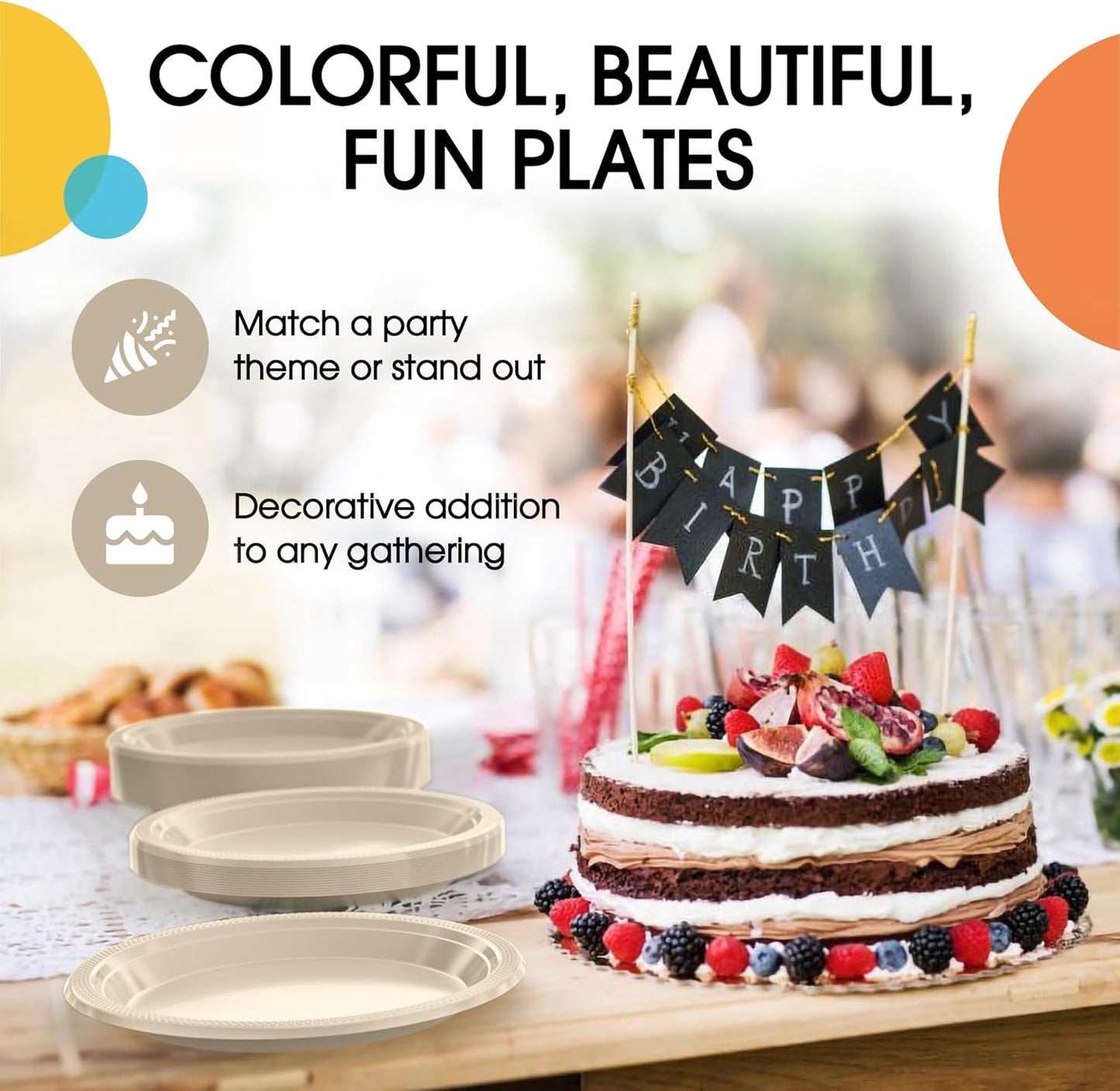 Exquisite Party Solids Ivory Plastic Plates For Party 7" Ivory Disposable Plates Heavy Duty Supplies 100 Pcs Plastic Dinnerware Sets Heavy Duty 350 GSM Disposable Dinnerware Set