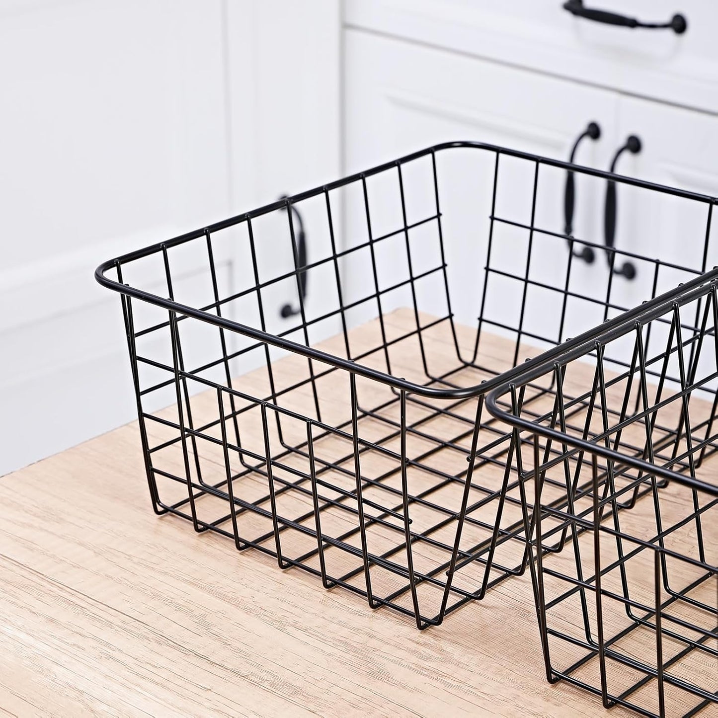 11" Upright Freezer Storage Baskets, Black Wire Storage Bins Small Bakset for Freezer, Pantry, Bathroom Organizing, Set of 2