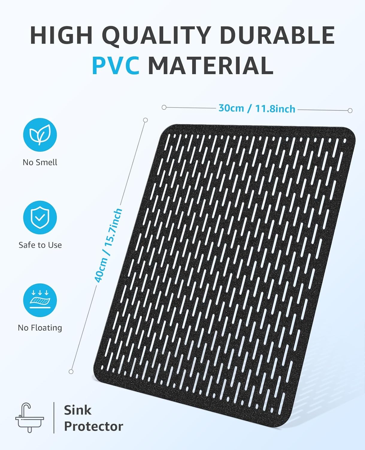 Bligli Mesh Sink Mat, 15.7 x 11.8inch Sink Prtector Mats for Kitchen Sinks, PVC Eco-Friendly Sink Protectors for Bottom of Sink, Fast Draining, Easy Cleaning, Black