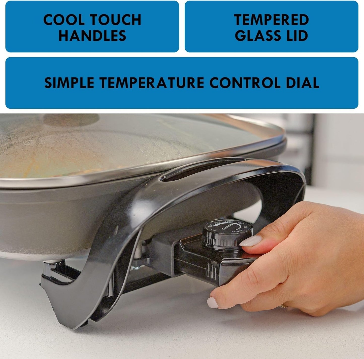 Kenmore Electric Skillet - Nonstick Frying Pan With Removable Glass Lid, Grill, Saute, Roast Chicken, Cook Pancake, 12x12" Temperature Control Easy Clean Countertop Kitchen Appliance