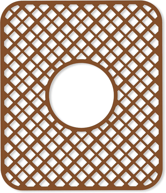 2 Pack Silicone Sink Protector for Kitchen Sink, Lozenge Pattern 13 x 11 inches Sink Grid Mat Silicone Protectors, Center Drain (Coffee)