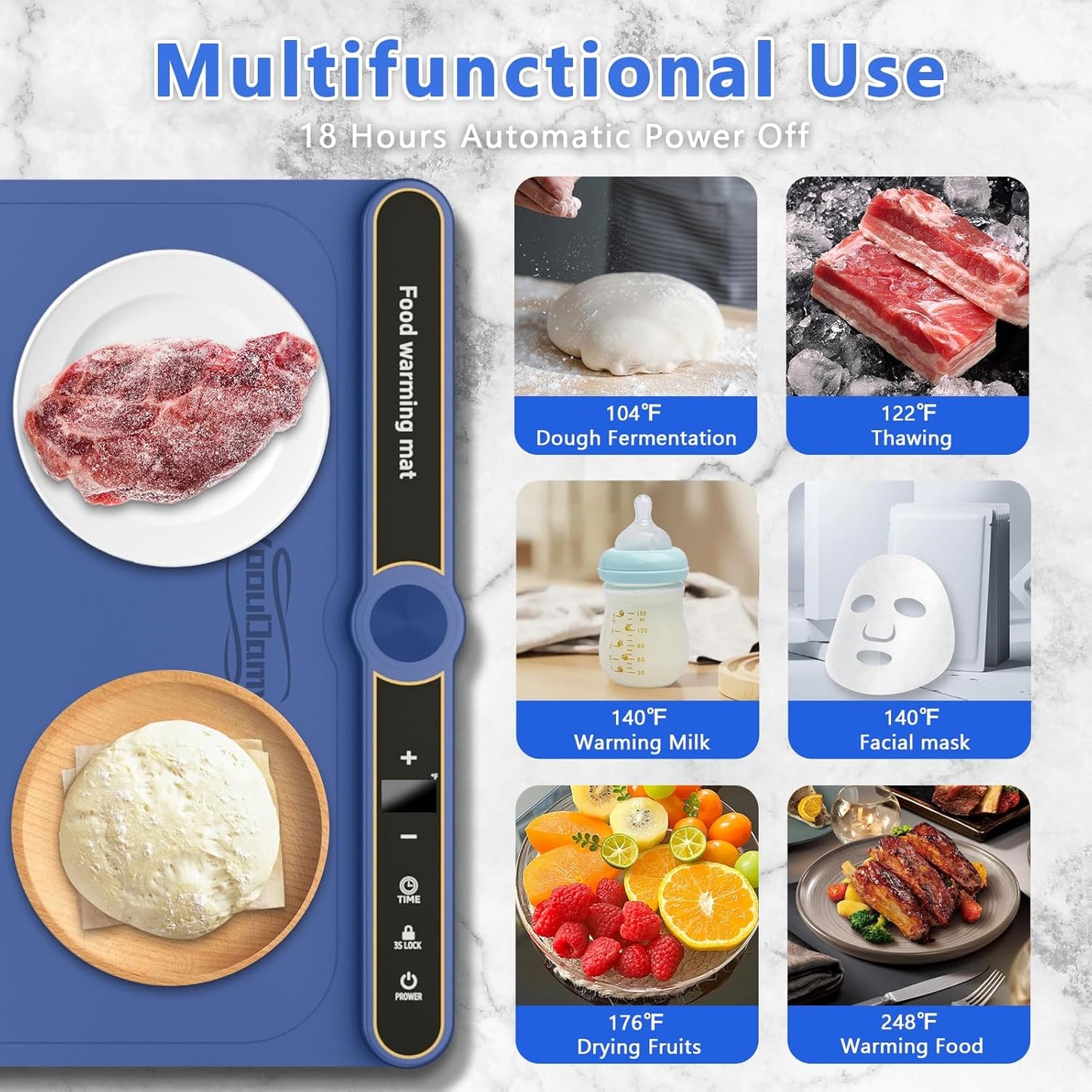 Electric Food Warming Tray - 8s Fast Heating, 9 Temp Levels & 6H Timer, Auto Shut-Off, Child Lock, Portable Silicone Warmer Mat for Buffet, Parties, Daily Use (22.8in x 14.9in, 330W)