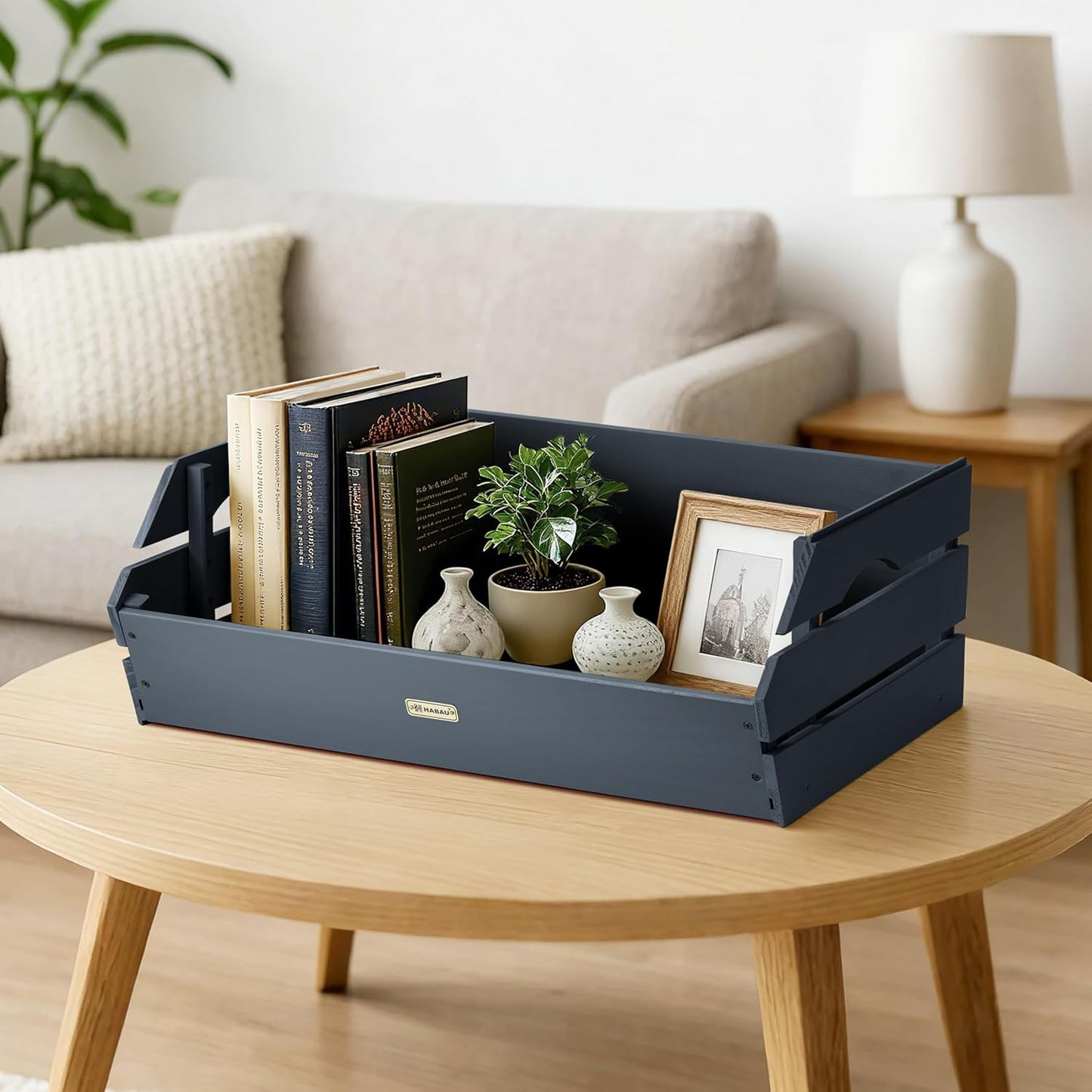 HABAU Wood Potato Onion Storage Bins - Wooden Stackable Produce Basket - Fruit Vegetable Storage for Kitchen Pantry Organization, Set 3 Pieces