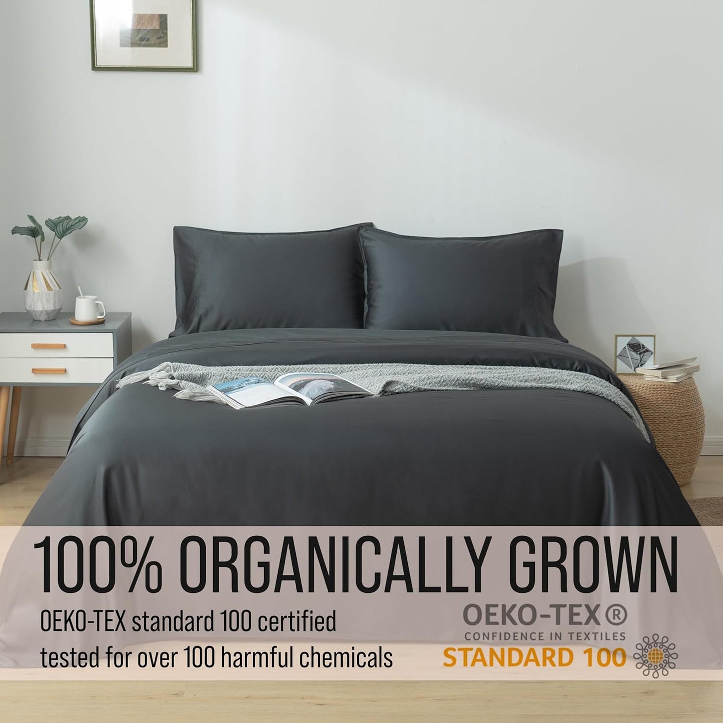 Bella Coterie Luxury Bamboo Viscose Cal King Size Sheet Set | 100% Organically Grown | Ultra Soft | Cooling for Hot Sleepers | 18" Deep Pocket [Charcoal Grey]