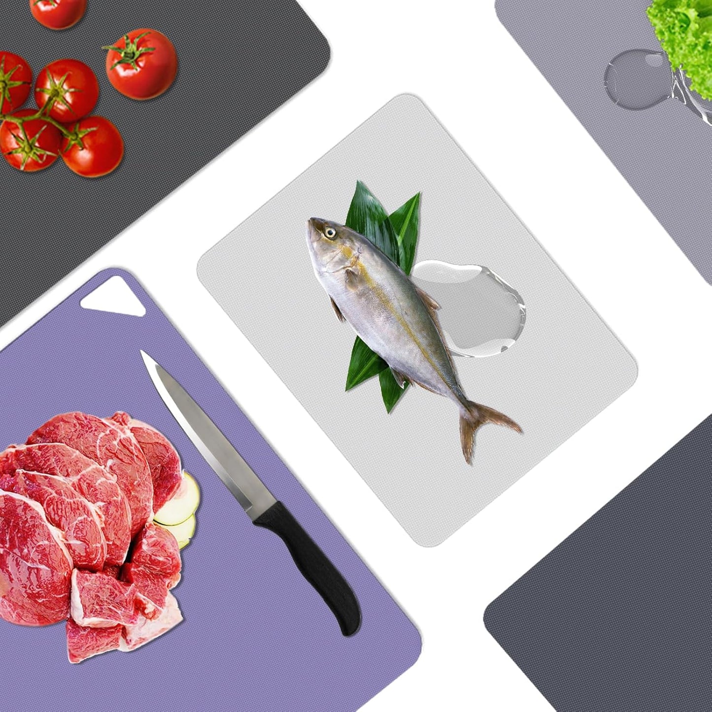 WK Flexible Plastic Cutting Boards for Kitchen Set of 10, Plastic Cutting Mats with Hole, Color Coded Cutting Board, Nonslip, BPA Free, Dishwasher Safe, Multi Size