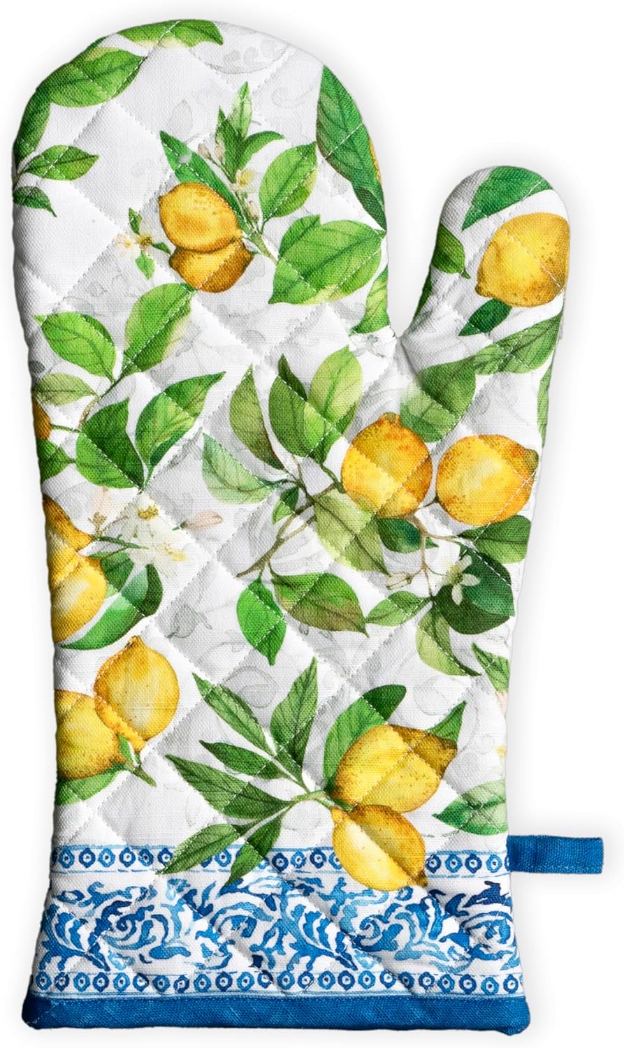 Maison d' Hermine Oven Gloves 100% Cotton Oven Mitt 7" x 13" with Loop Heat Resistant, BBQ, Cooking Gloves, Baking, Grilling, Kitchen, Handling Hot Pans Spring/Summer (Pack of 1, Cedrat)