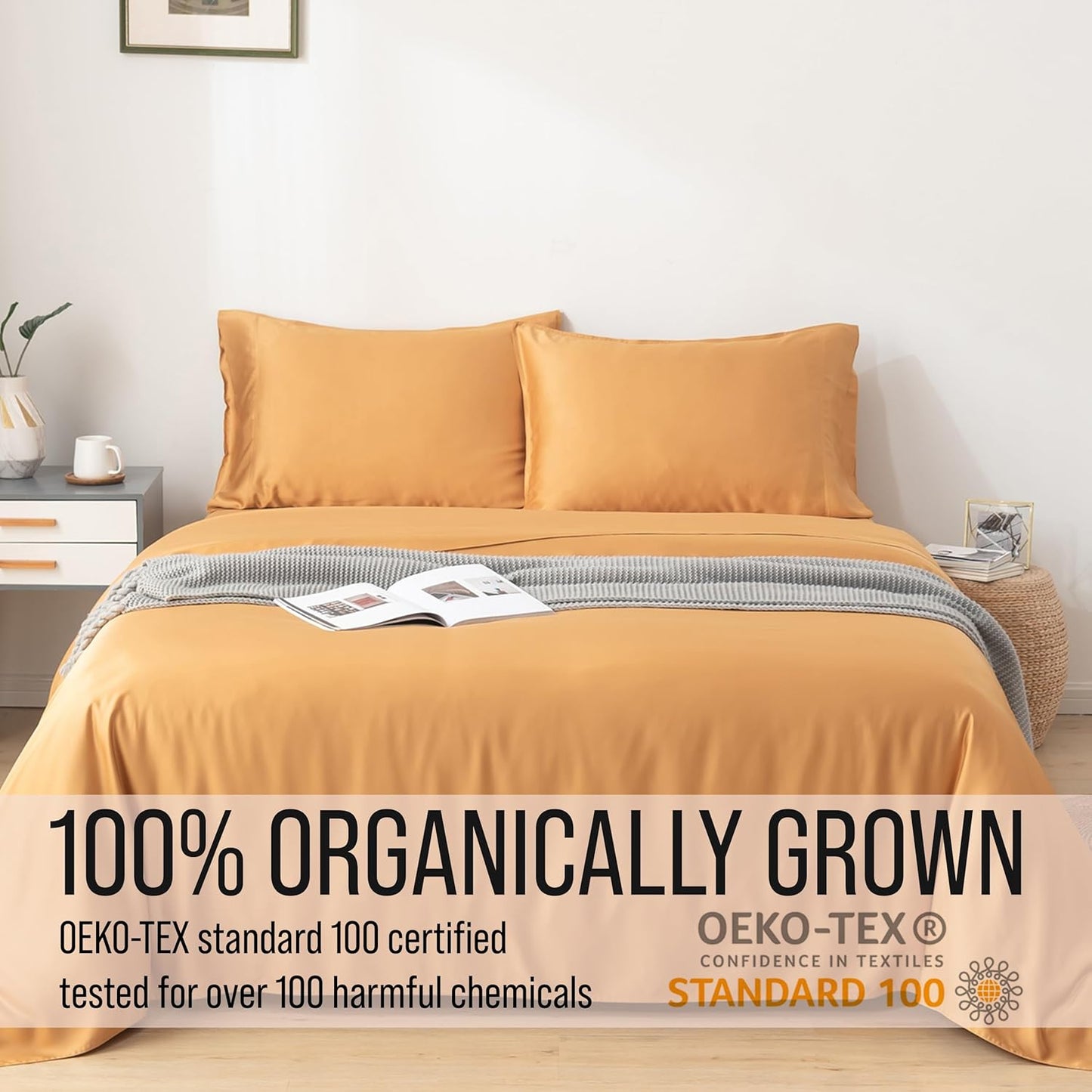 Bella Coterie Luxury Bamboo Viscose Queen Size Sheet Set | 100% Organically Grown | Ultra Soft | Cooling for Hot Sleepers | 18" Deep Pocket [Marigold]