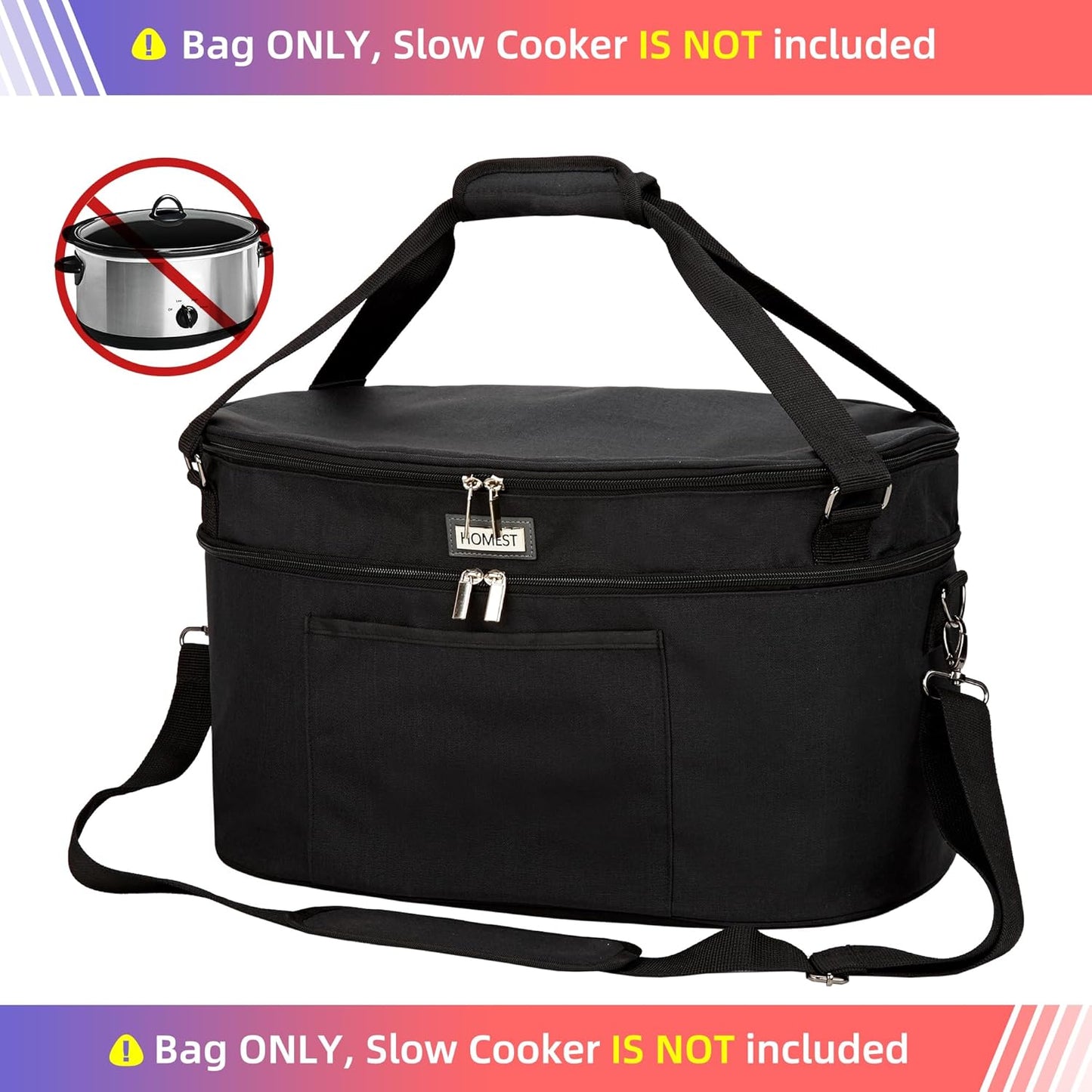 HOMEST Slow Cooker Bag for Crock-Pot 6-8 Quart, Insulated Travel Carrier with Easy to Clean Lining, Carry Case with Top Zip Compartment and Utensil Pocket
