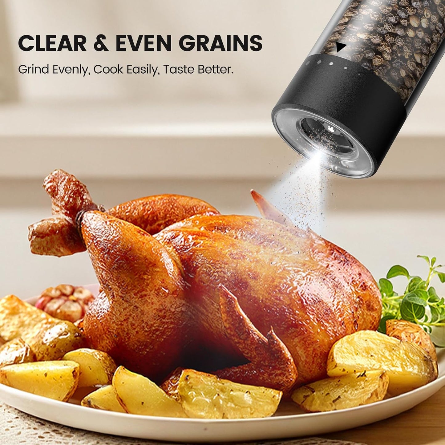 Electric Salt and Pepper Grinder Set - Rechargeable Automatic Salt and Pepper Shakers, Kitchen Appliances with External Adjustable Coarseness, Larger Hopper for Cooking, Home Gifts(2 Pack,Black/Black)