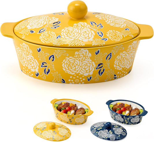 Ceramic Casserole Dish With Lid, Casserole Dishes for Oven, Baking Dish Lasagna Pans For Cooking, Oval Baking Pan, Dutch Oven, Perfect for Bread Baking and Serving, Housewarming, Christmas - Yellow
