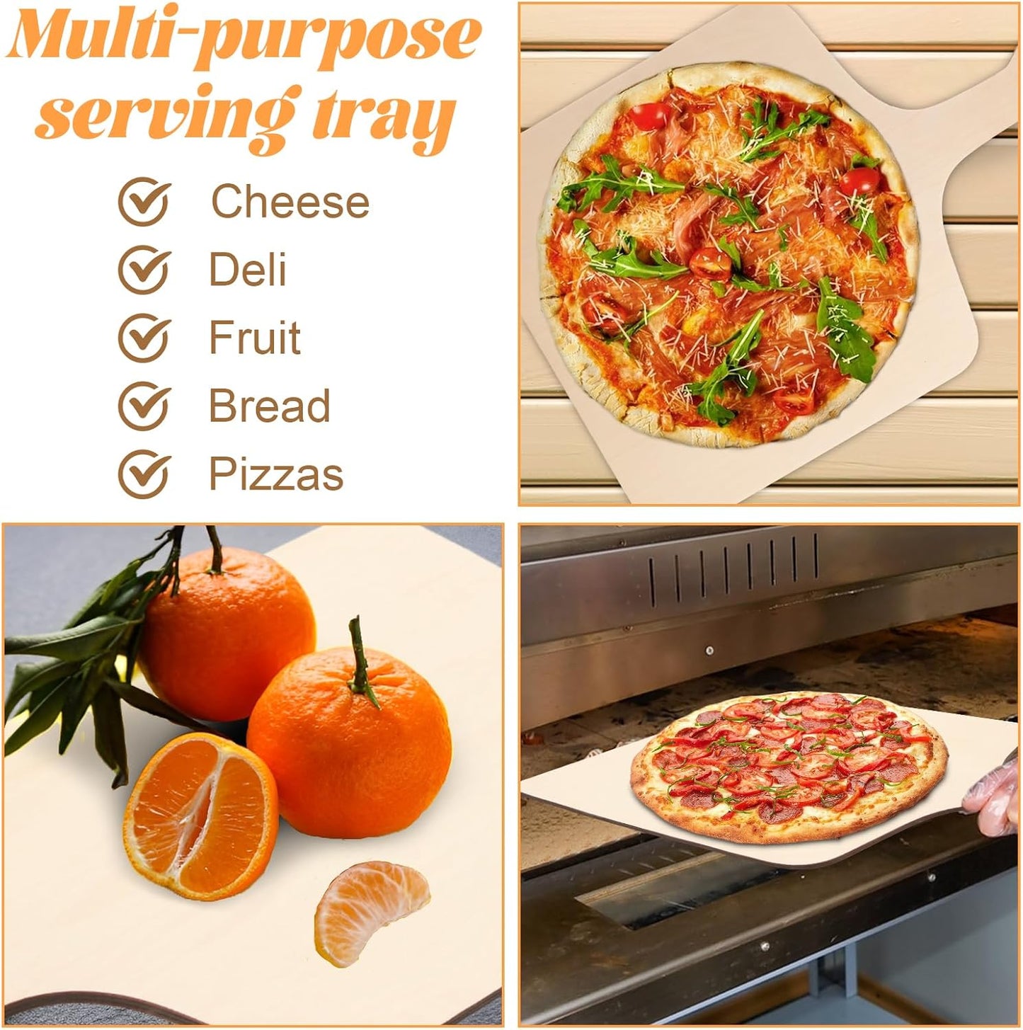 Acrux7 5 PCS Wood Pizza Peel 12 Inch Wooden Pizza Paddle with Handle, Wood Spatula Paddle for Restaurant Baking Kitchen Bread Fruit Vegetables Cheese Cutting Board Serving Board