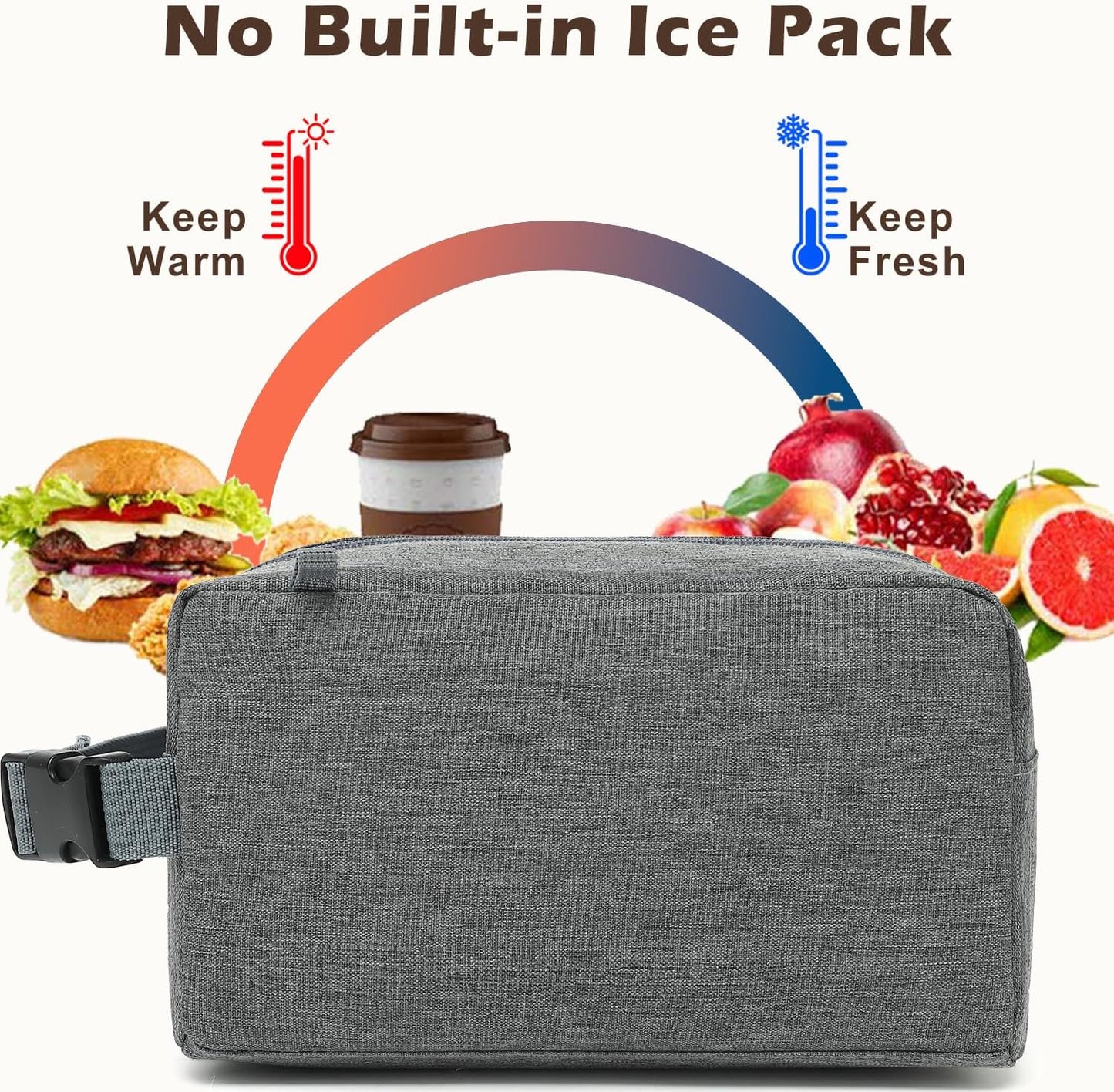 FlowFly Small Insulated Lunch box Portable Soft Bag Mini Cooler Thermal Meal Tote Kit with Buckle for Work, GreyWithBuckle