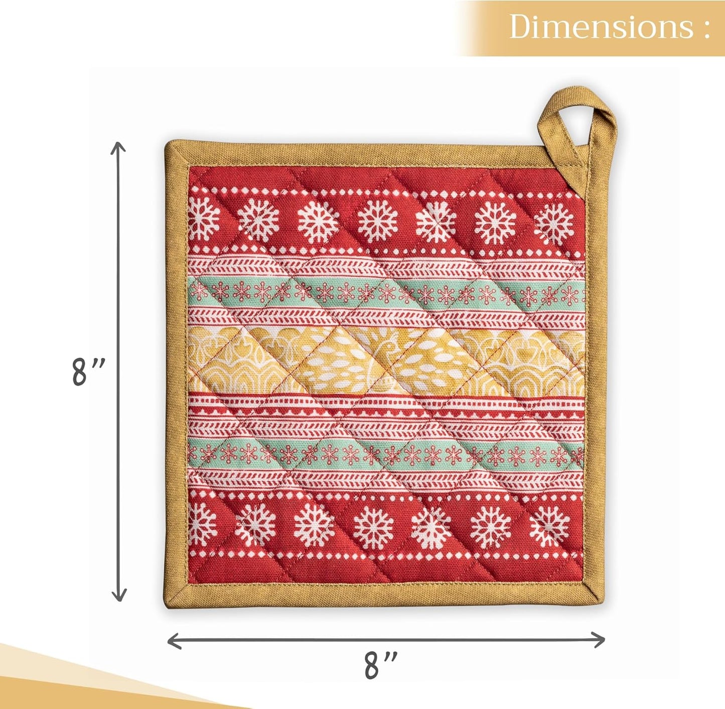 Maison d' Hermine Pot Holders 100% Cotton Heat Resistant Potholders 8" x 8" Hot Pads with Loop BBQ, Cooking, Baking, Grilling, Kitchen, Handling Hot Pans (Pack of 1, Sofia)