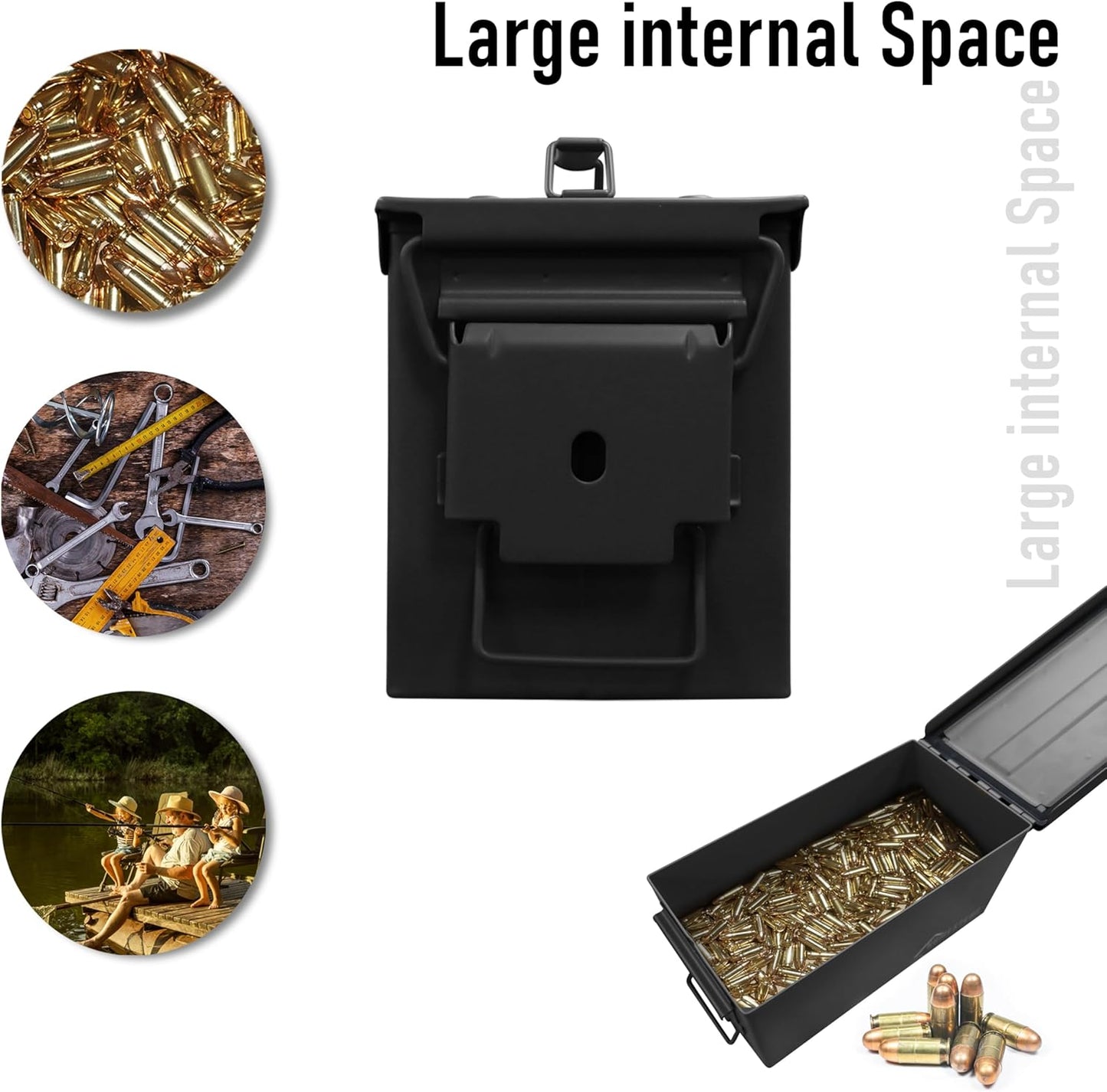 HOMESTEAD 50 Cal Metal Ammo Can – 4 Pack M2A1 Military Steel Ammo Storage Box, Airtight and Water-Resistant Ammunition, Black Color