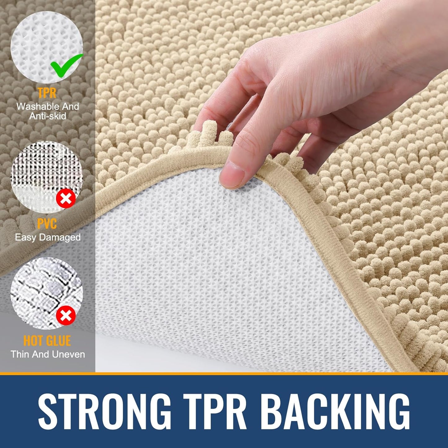 Arotive Bathroom Rugs 59x24, Extra Soft Absorbent Shaggy Chenille Bath Rugs, Machine Washable Rubber Backing Non-Slip Bath Mats for Bathroom Floor Tub and Shower, Home Decor Accessories, Beige