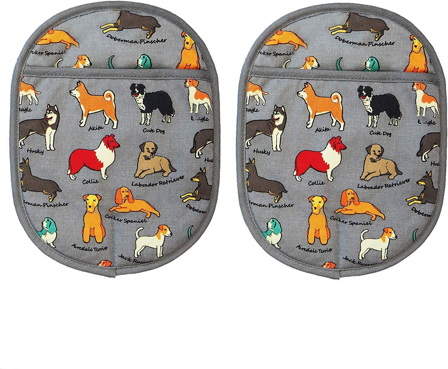 Pot Holders Set of 2 with Transparent Clear Silicone Shell and Nice Dog Printing Cotton Lining, Heat Resistant to 500 F Kitchen Oven Gloves Pot Holder for Cooking (Dog Flower, Potholders)