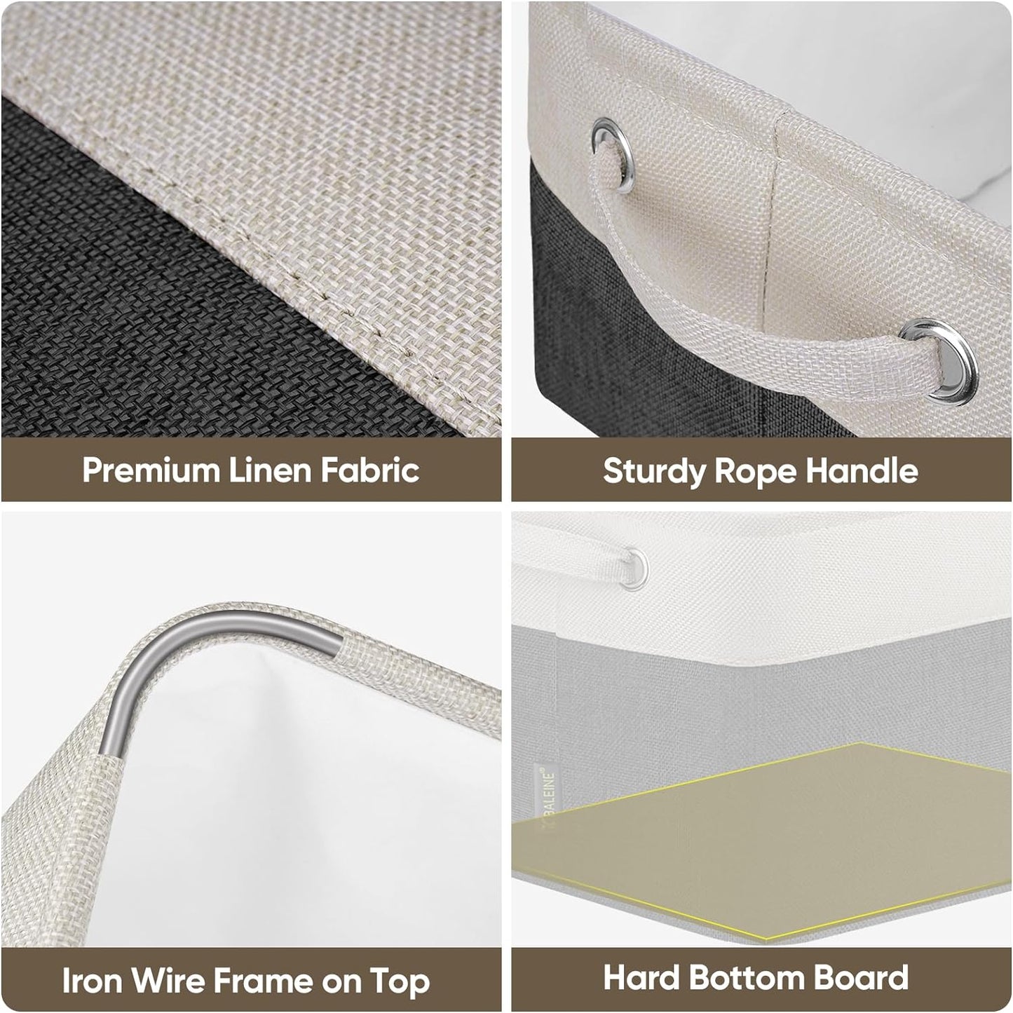 BALEINE 2 Pack Fabric Storage Bins for Shelves, Linen Storage Baskets for Organizing, Decorative Closet Bins for Clothes, Home (Black, 12"x8"x8")