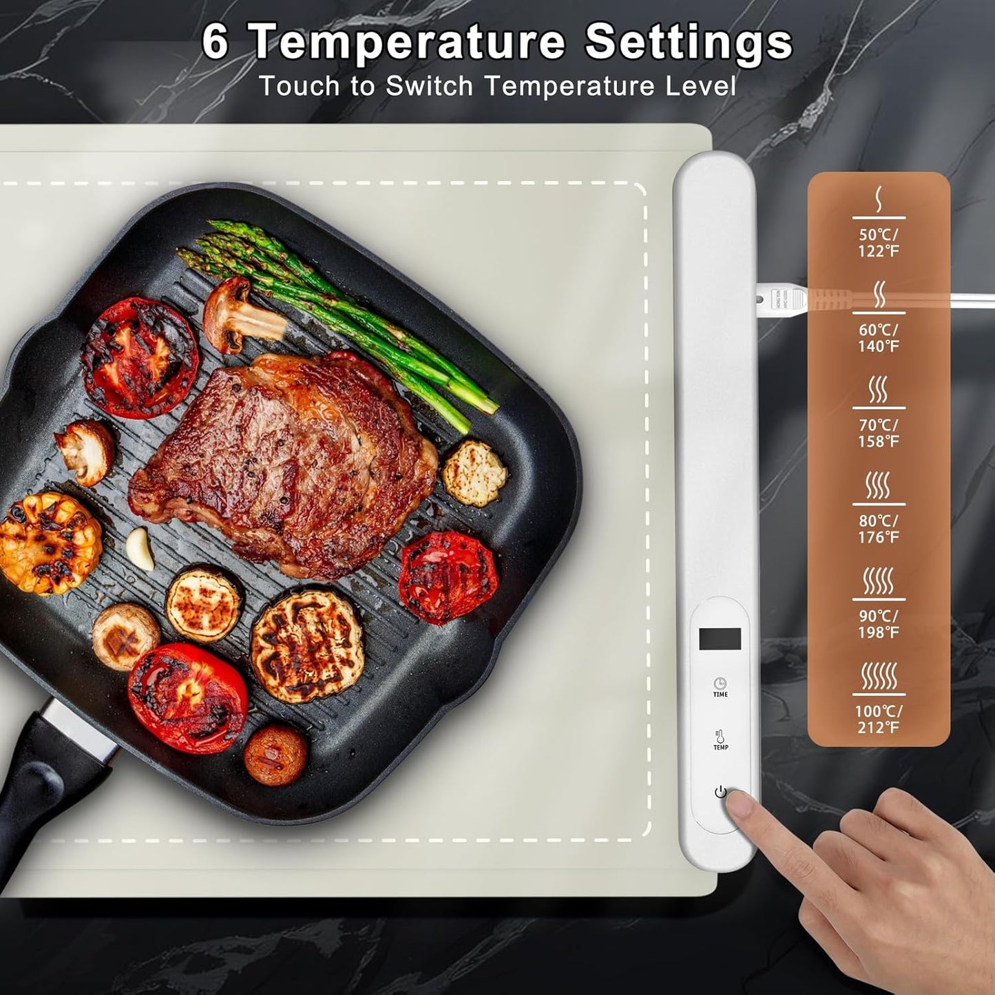 FYY Extra Large Food Warming Mat - Electric Warming Tray with 6 Temperature Settings and 6 Hours Timer, Full Surface Heating Food Warmer, Premium Silicone Heating Tray for Gatherings, Parties, Khaki