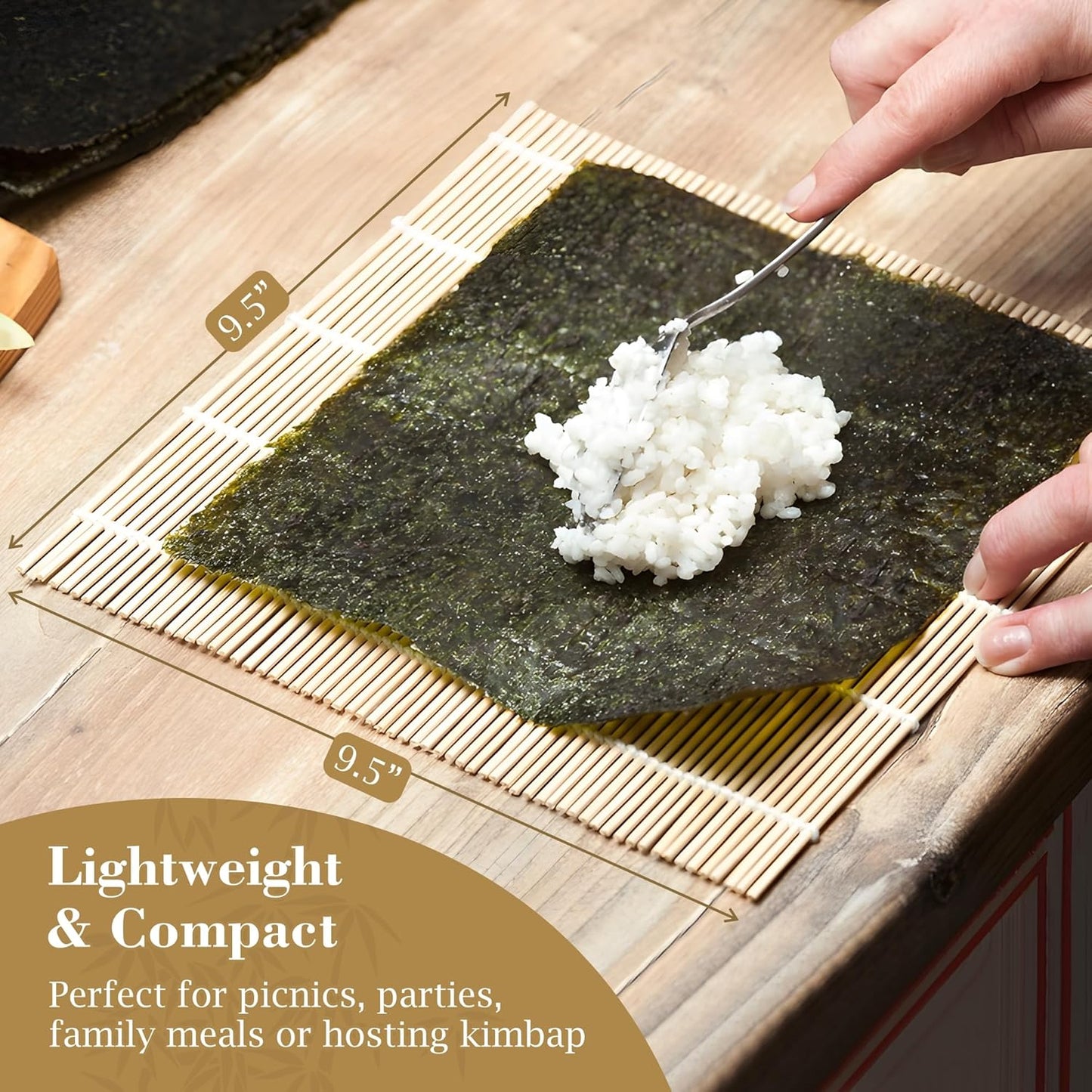 Fusion Select 3 Pk Bamboo Sushi Mat - Sushi Roller Mat for Making, Shaping & Molding Sushi Roll & Kimbap - Food-Safe Sushi Making Supplies, Tools & Accessories - Made of Natural Bamboo - 9.5x9.5