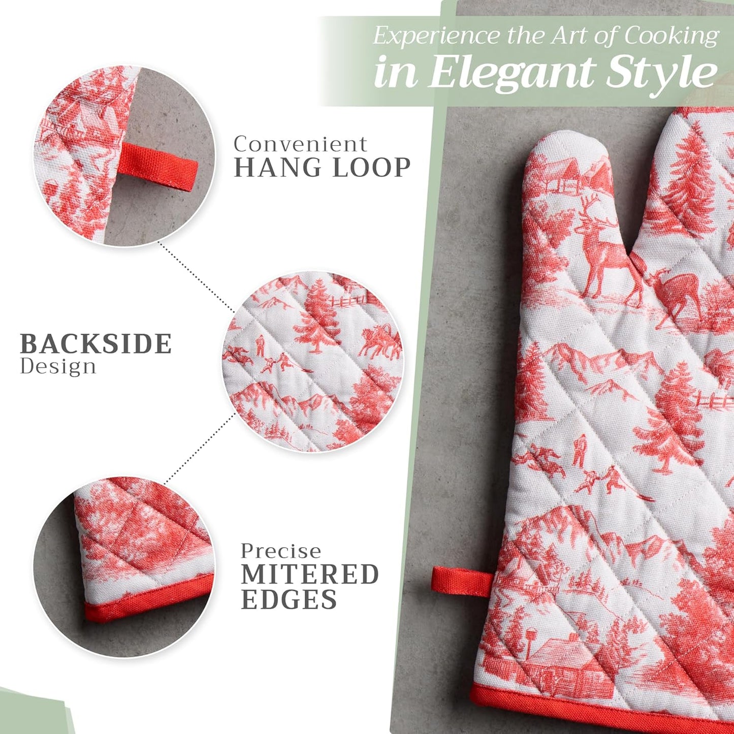 Maison d' Hermine Oven Gloves 100% Cotton Oven Mitt 7" x 13" with Loop Heat Resistant, BBQ, Cooking Gloves, Baking, Grilling, Kitchen, Handling Hot Pans (Pack of 1, Winter Jouy)