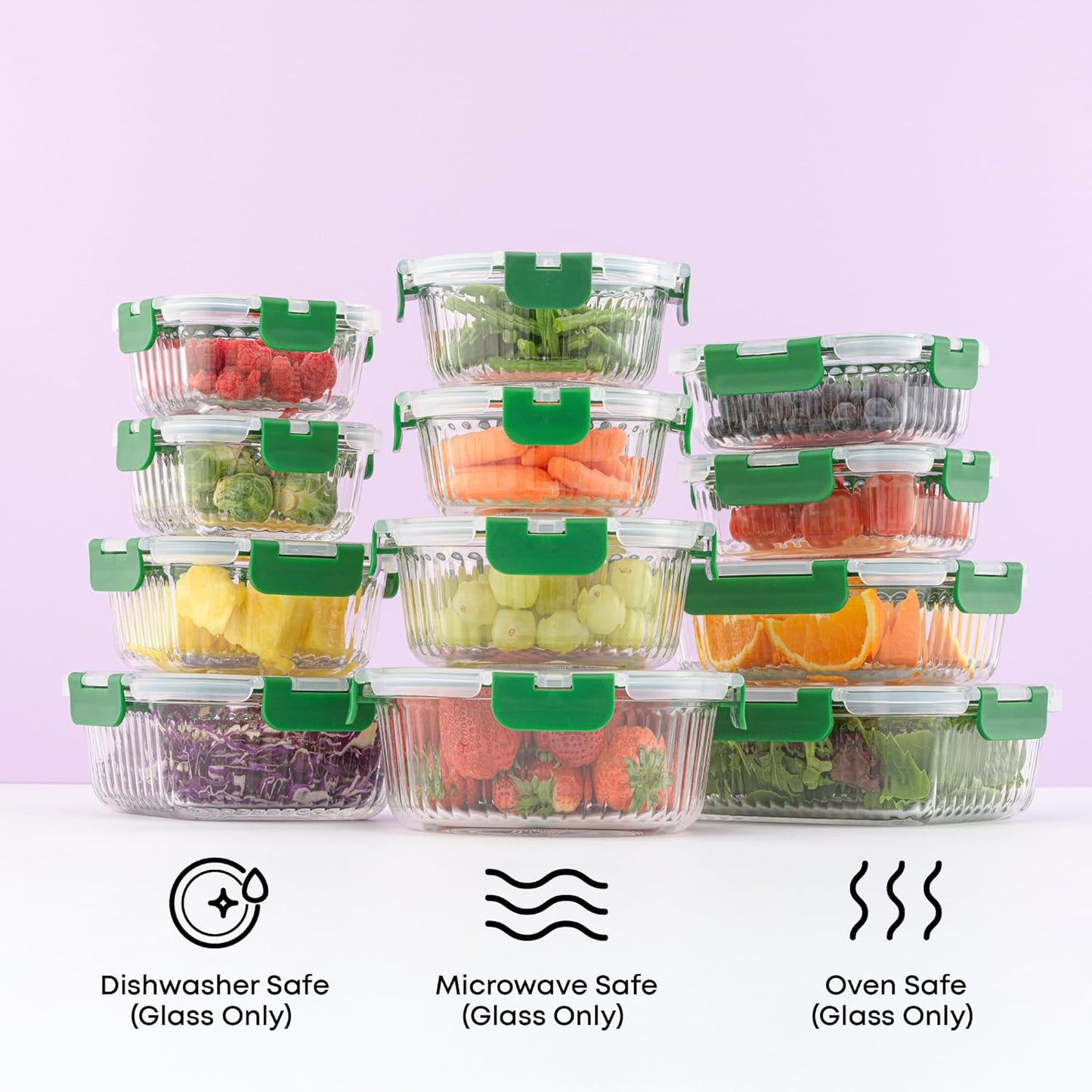 JoyJolt 24pc Borosilicate Glass Storage Containers with Lids | 12 Airtight/Freezer Safe Food Storage Containers for Pantry and Kitchen | Meal Prep Container for Lunch | Glass Tupperware Set